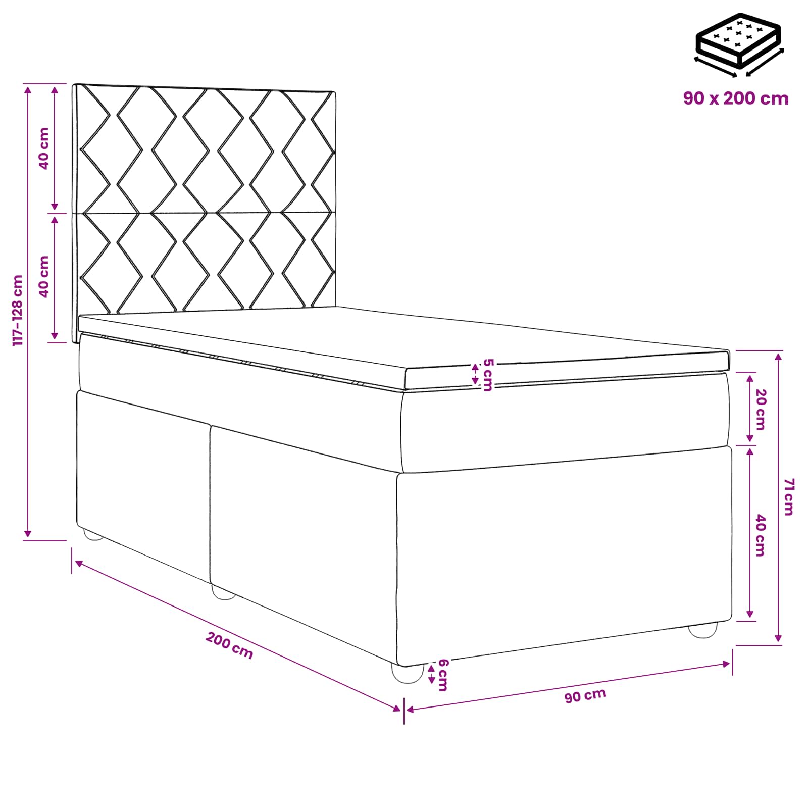 Κρεβάτι box spring με στρώμα Μπλε 90 x 200 cm Ύφασμα - Pakobazaar