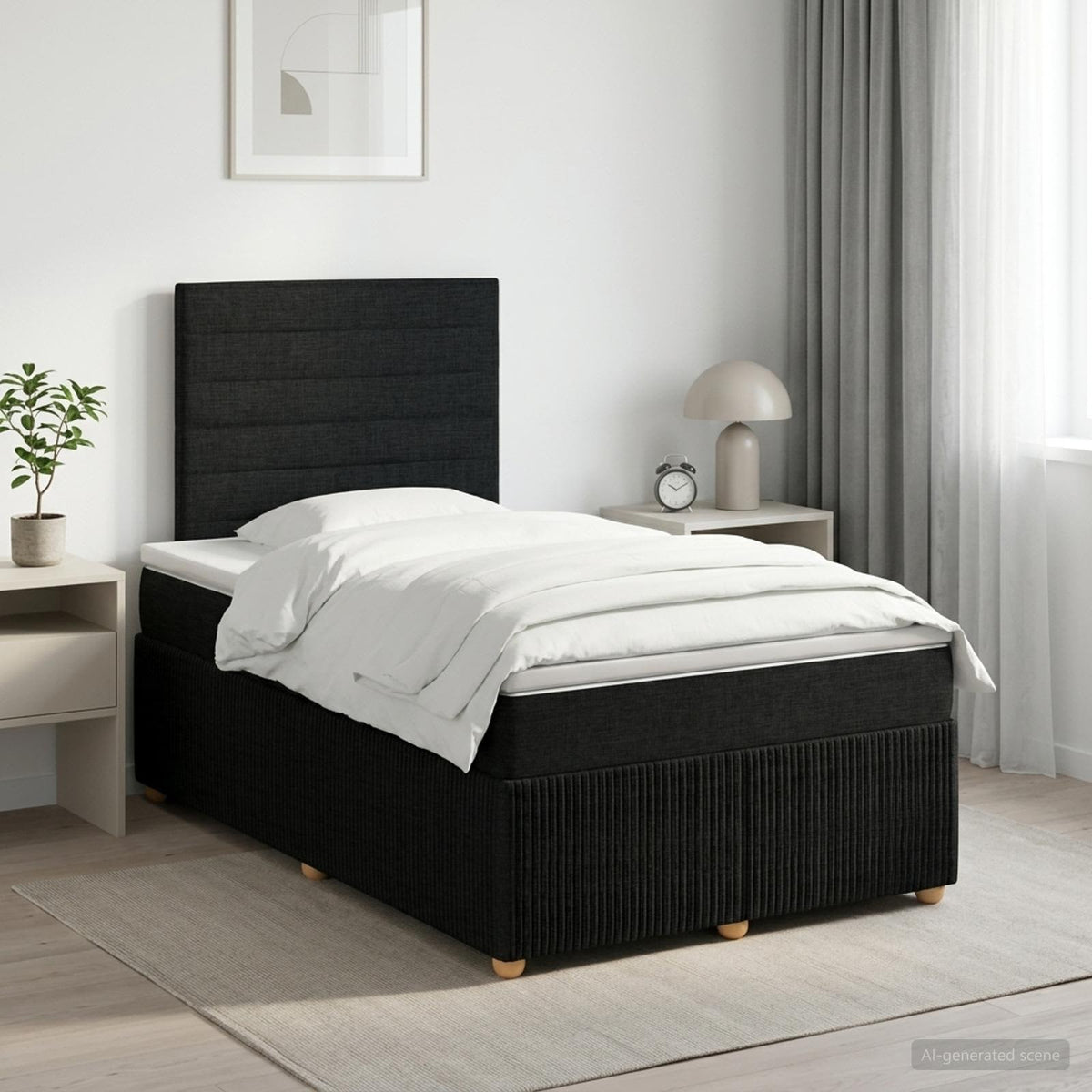Κρεβάτι box spring με στρώμα Μαύρο 120 x 190 cm Ύφασμα
