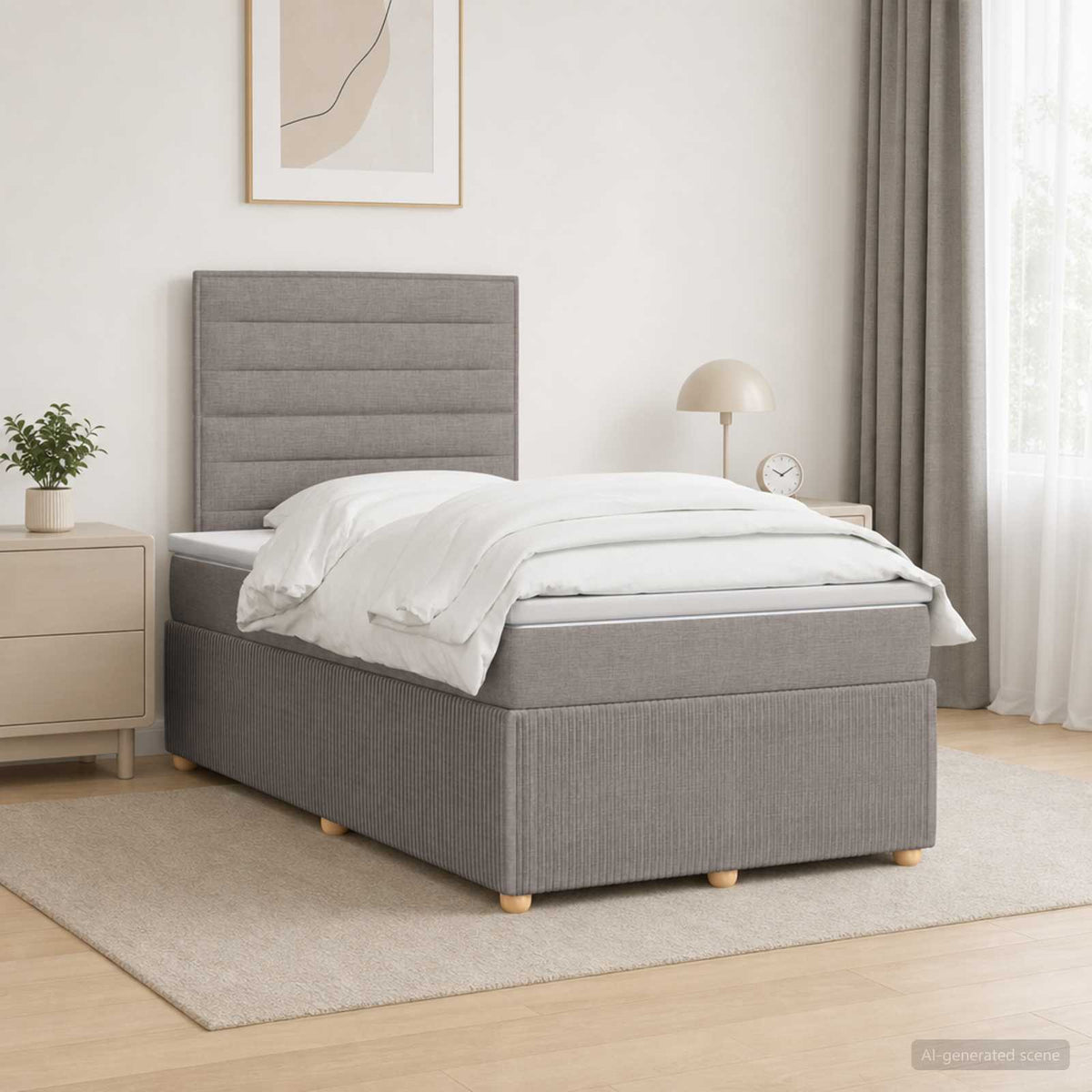 Κρεβάτι box spring με στρώμα Taupe 120 x 200 cm Ύφασμα - Pakobazaar