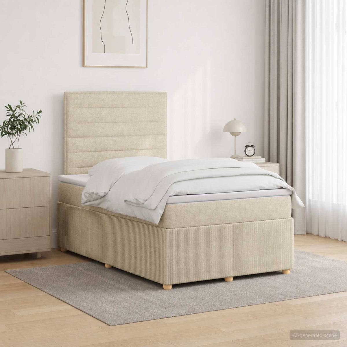 Κρεβάτι box spring με στρώμα Κρεμ 120 x 200 cm Ύφασμα - Pakobazaar
