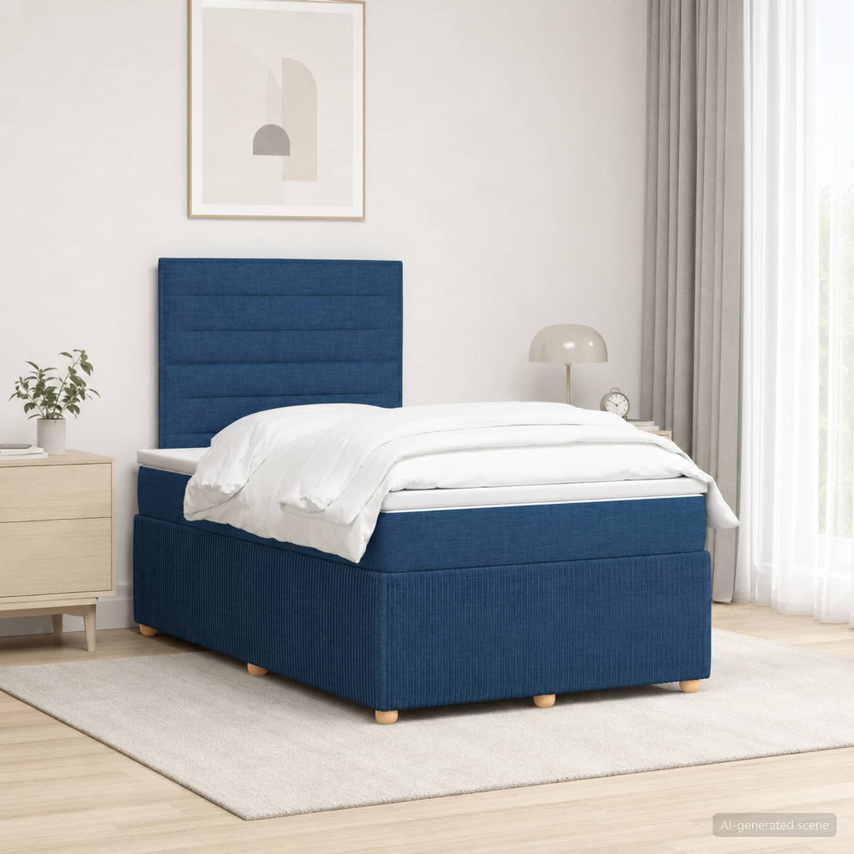 Κρεβάτι box spring με στρώμα Μπλε 120 x 190 cm Ύφασμα - Pakobazaar
