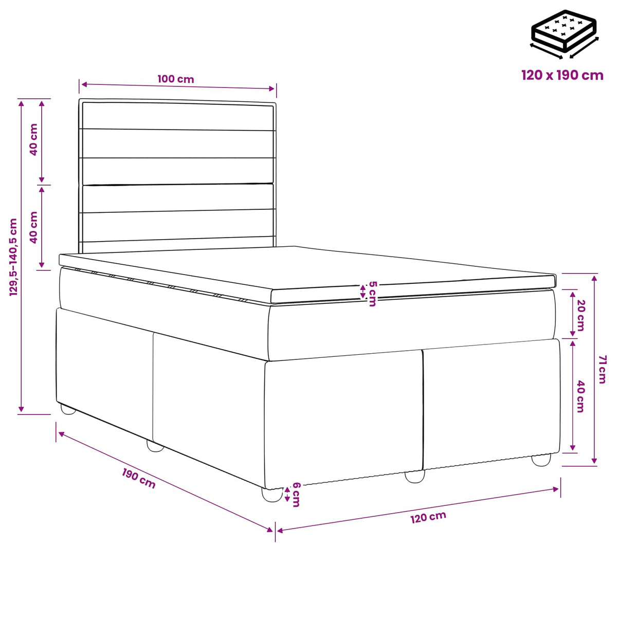 Κρεβάτι box spring με στρώμα Μπλε 120 x 190 cm Ύφασμα - Pakobazaar