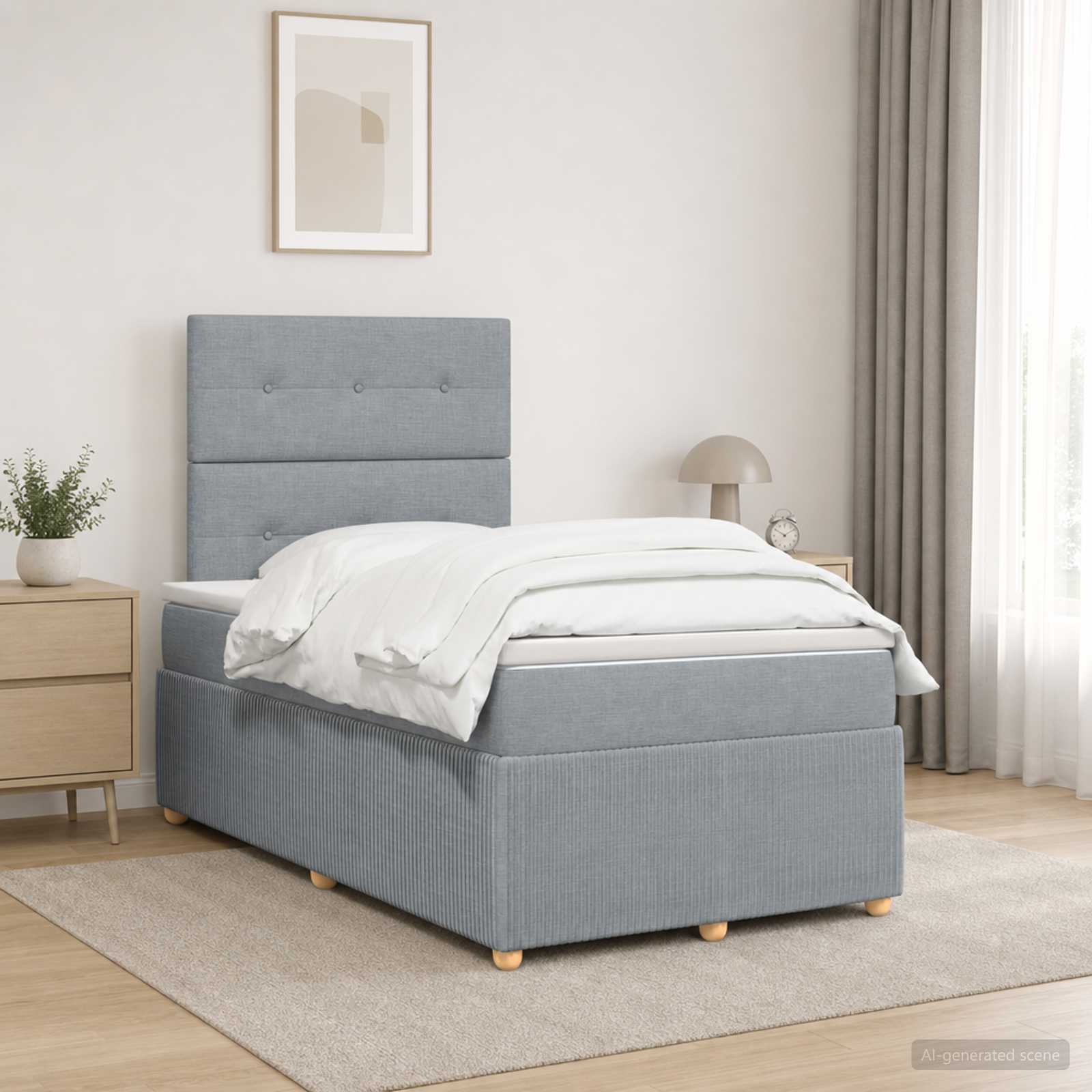 Κρεβάτι box spring με στρώμα Ανοιχτό γκρι 120 x 190 cm Ύφασμα - Pakobazaar