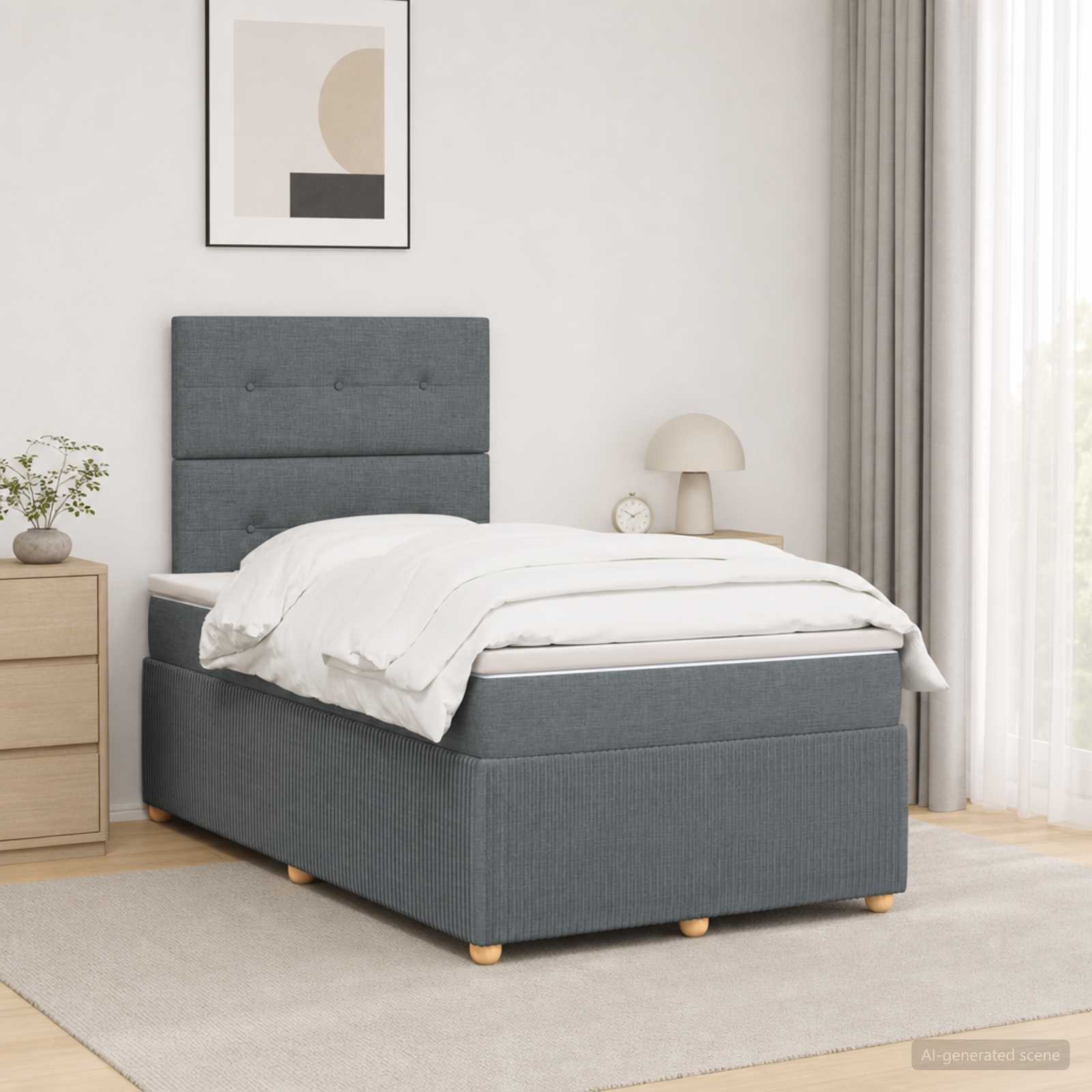 Κρεβάτι box spring με στρώμα Σκούρο Γκρι 120 x 200 cm Ύφασμα - Pakobazaar
