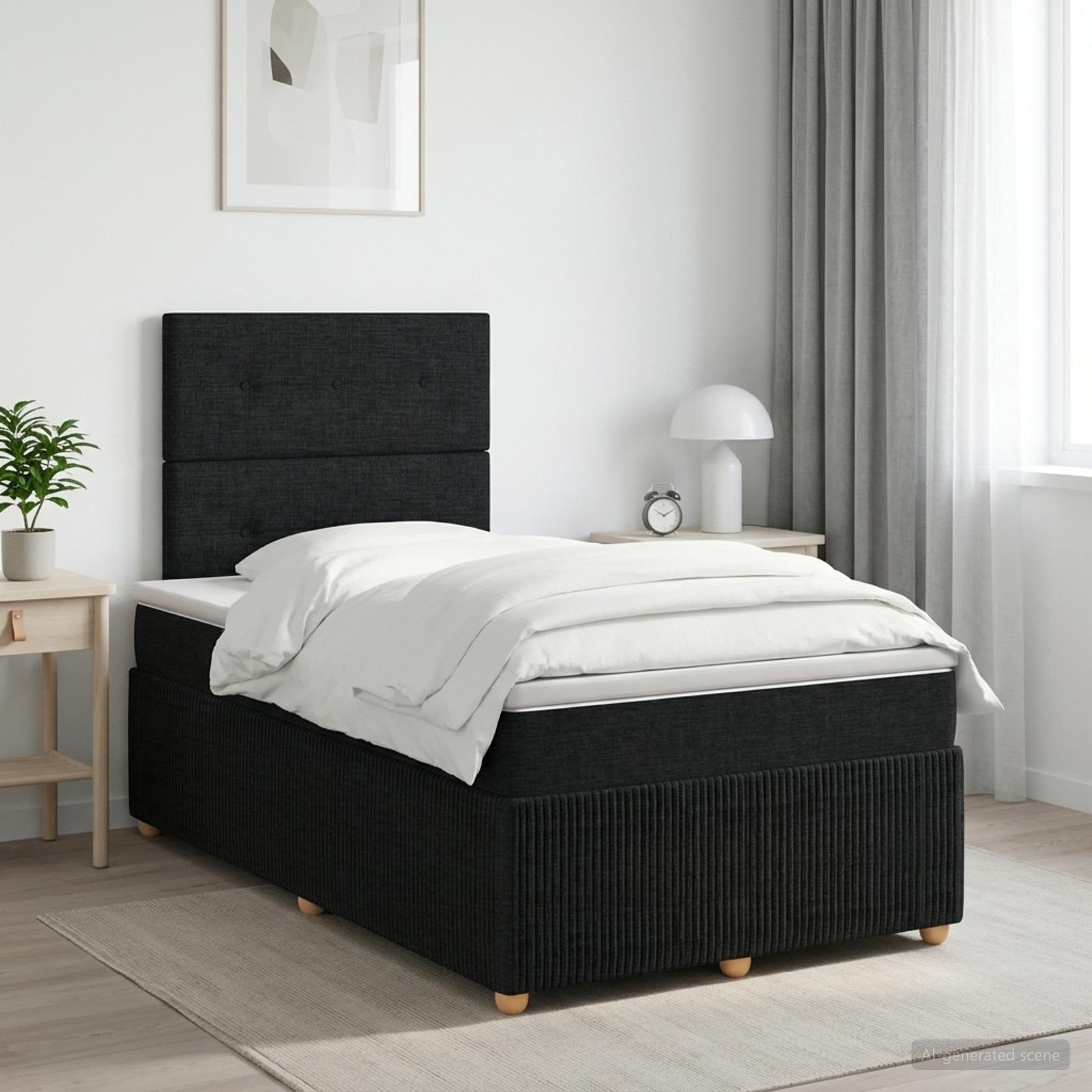 Κρεβάτι box spring με στρώμα Μαύρο 120 x 200 cm Ύφασμα - Pakobazaar