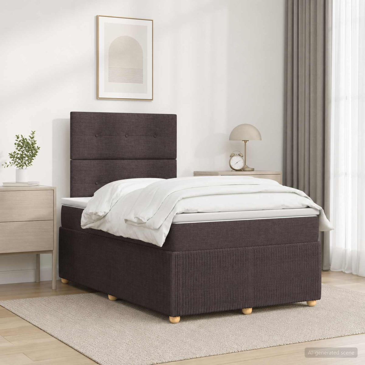 Κρεβάτι box spring με στρώμα Σκούρο Καφέ 120 x 200 cm Ύφασμα - Pakobazaar