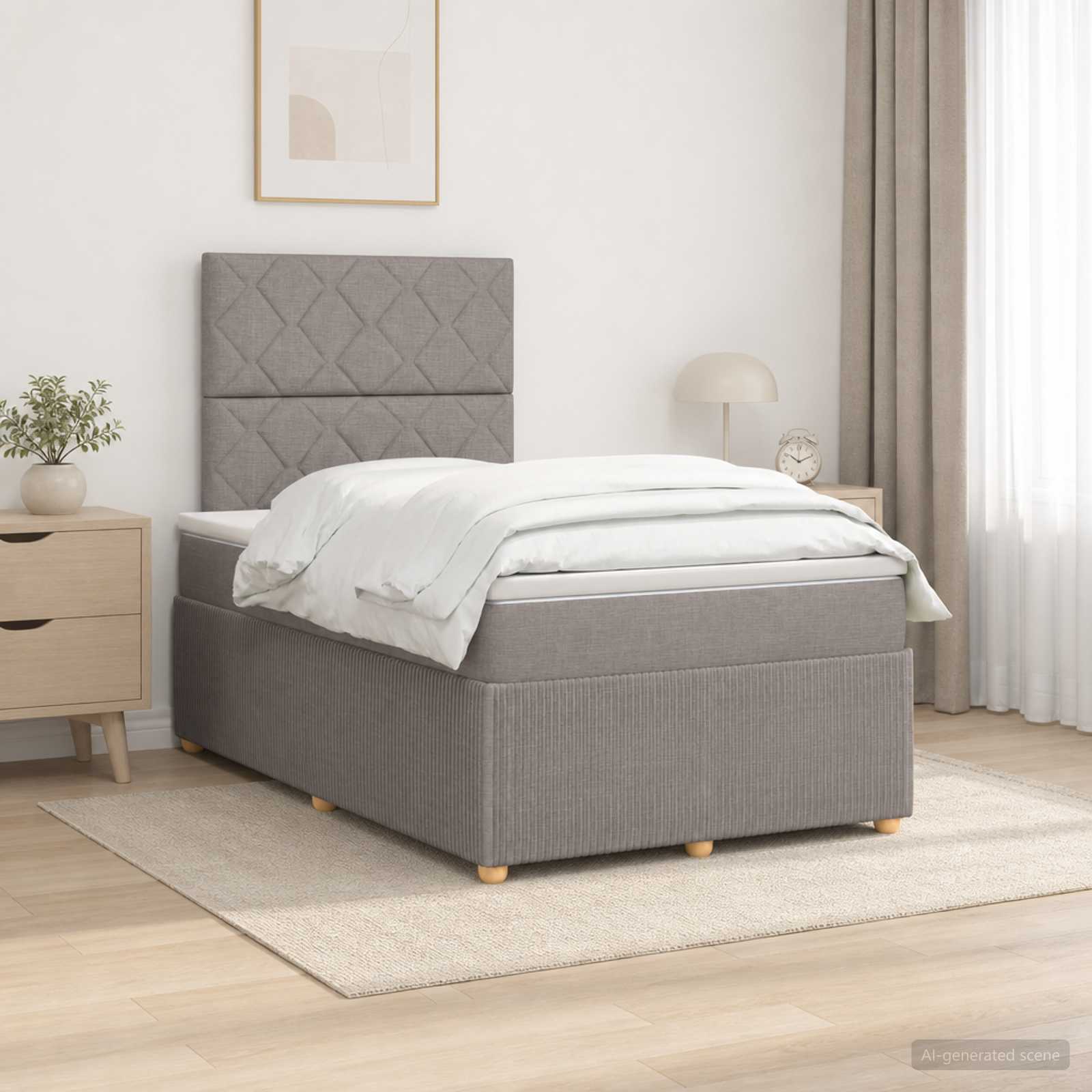 Κρεβάτι box spring με στρώμα Taupe 120 x 200 cm Ύφασμα - Pakobazaar