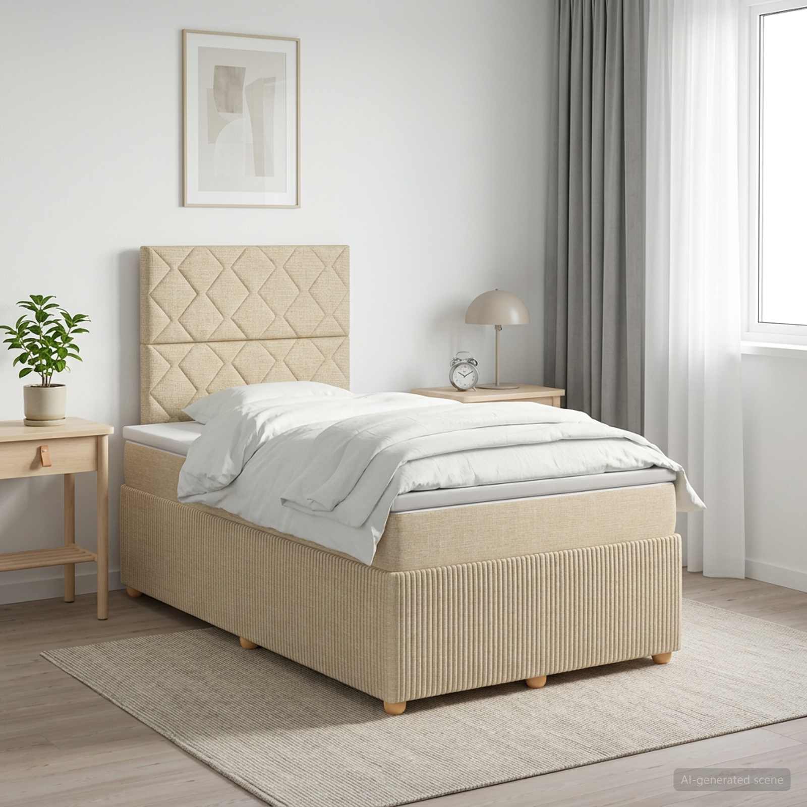 Κρεβάτι box spring με στρώμα Κρεμ 120 x 200 cm Ύφασμα - Pakobazaar