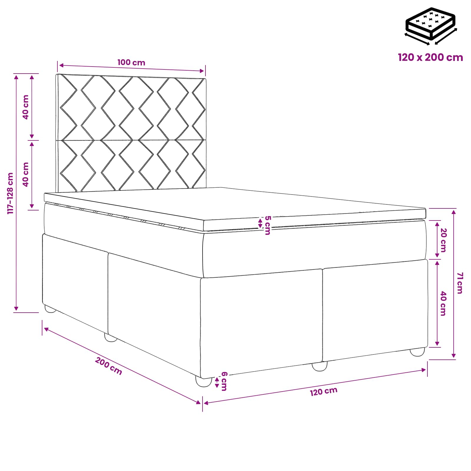 Κρεβάτι box spring με στρώμα Taupe 120 x 200 cm Ύφασμα - Pakobazaar