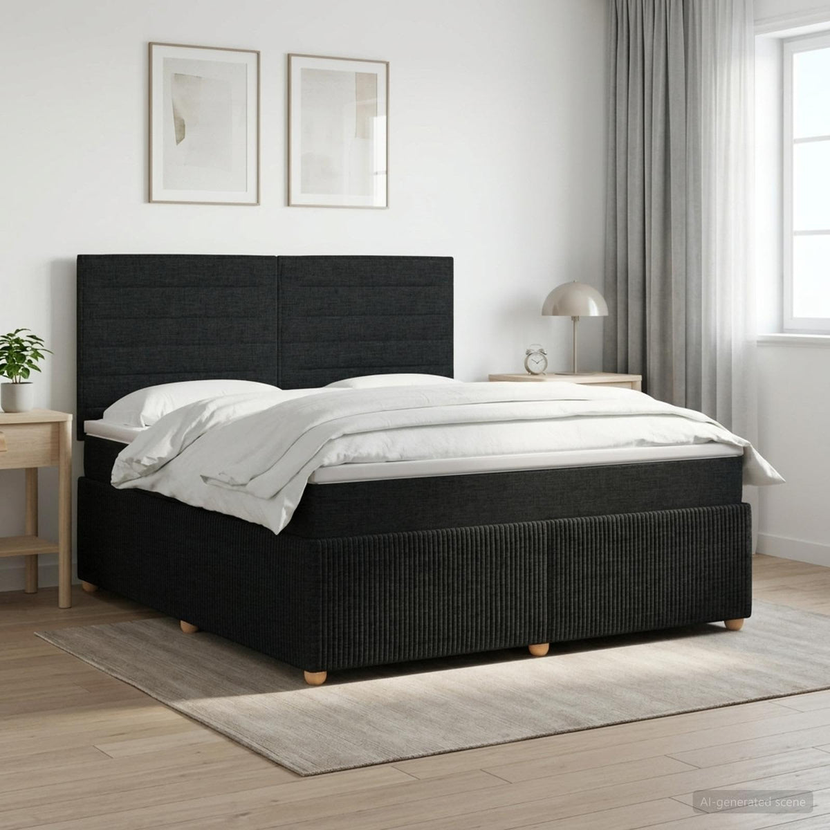 Κρεβάτι box spring με στρώμα Μαύρο 160 x 200 cm Ύφασμα