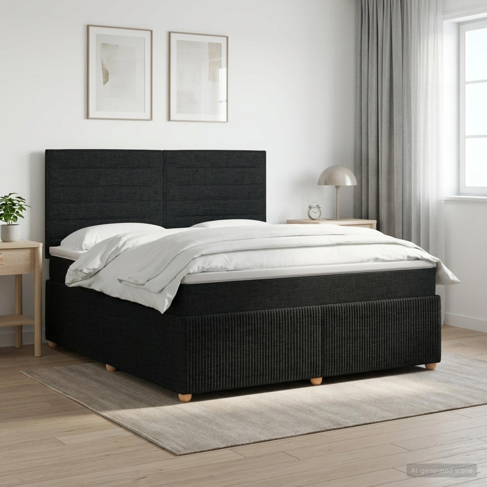 Κρεβάτι box spring με στρώμα Μαύρο 140 x 200 cm Ύφασμα - Pakobazaar
