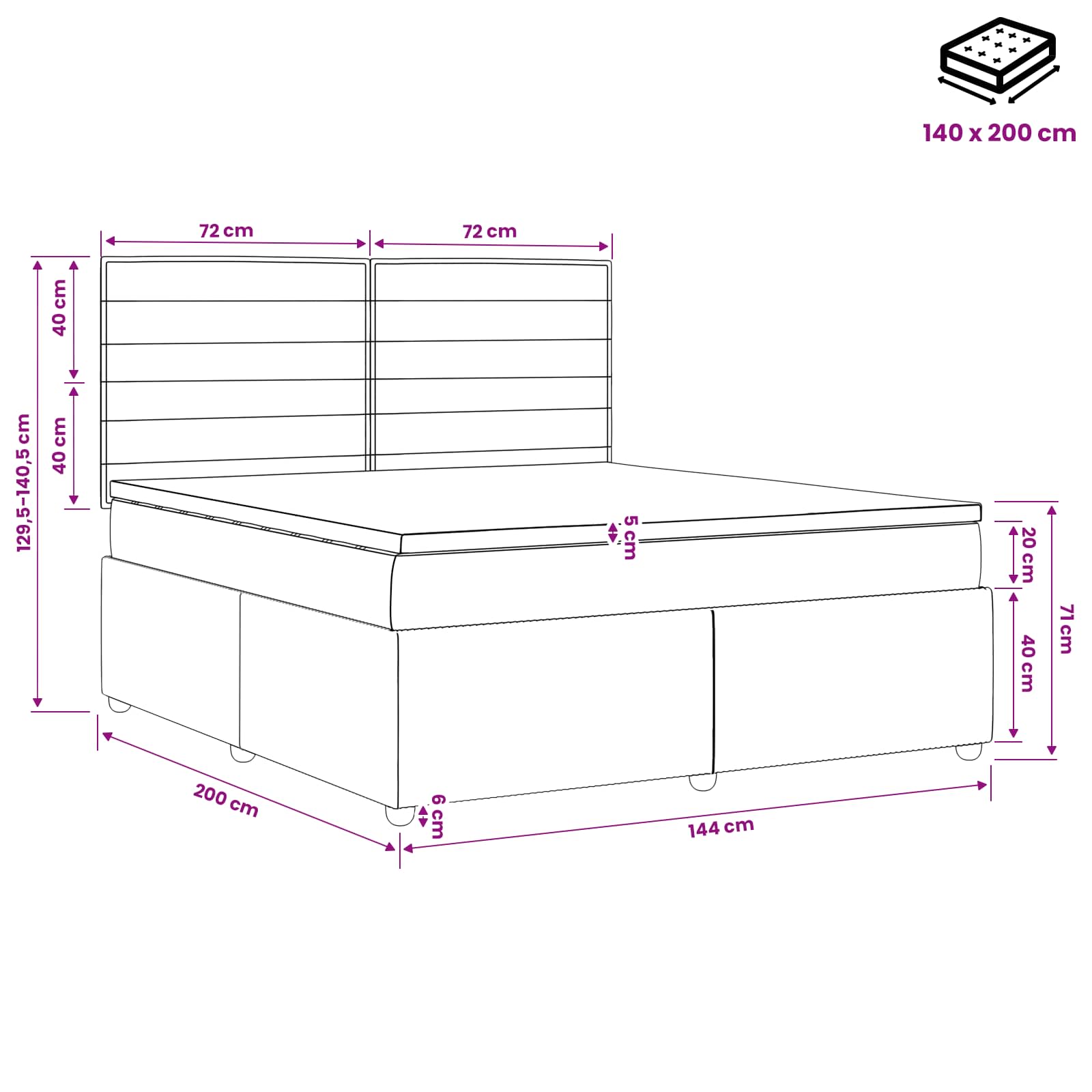 Κρεβάτι box spring με στρώμα Σκούρο Καφέ 140 x 200 cm Ύφασμα - Pakobazaar