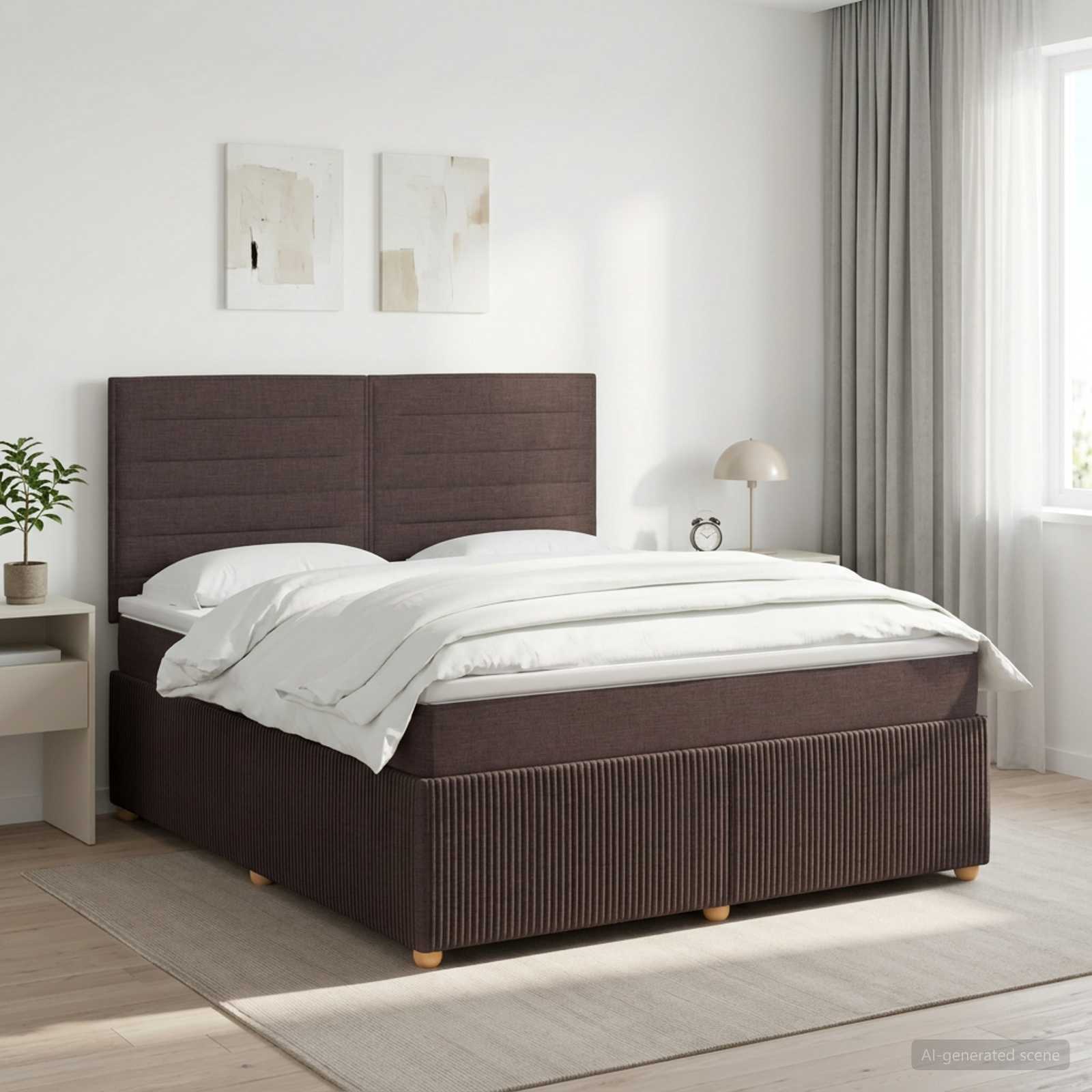 Κρεβάτι box spring με στρώμα Σκούρο Καφέ 140 x 200 cm Ύφασμα - Pakobazaar