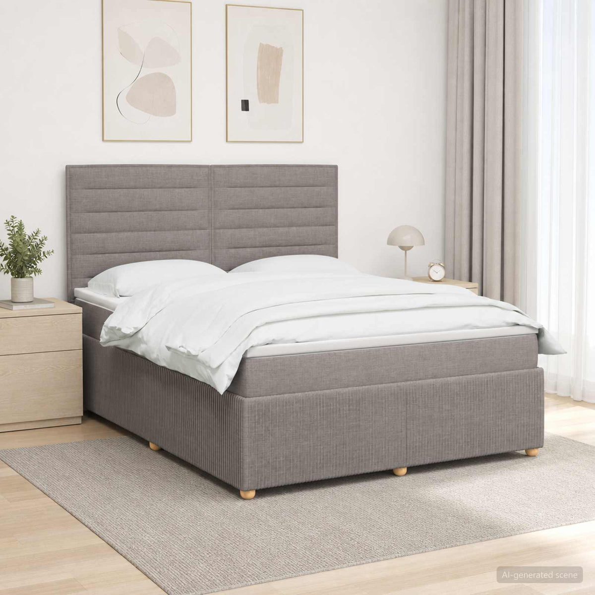 Κρεβάτι box spring με στρώμα Taupe 180 x 200 cm Ύφασμα - Pakobazaar