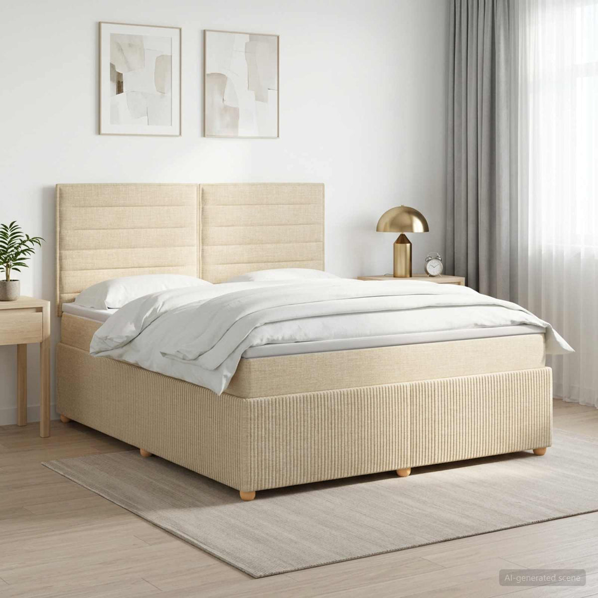 Κρεβάτι box spring με στρώμα Κρεμ 180 x 200 cm Ύφασμα - Pakobazaar