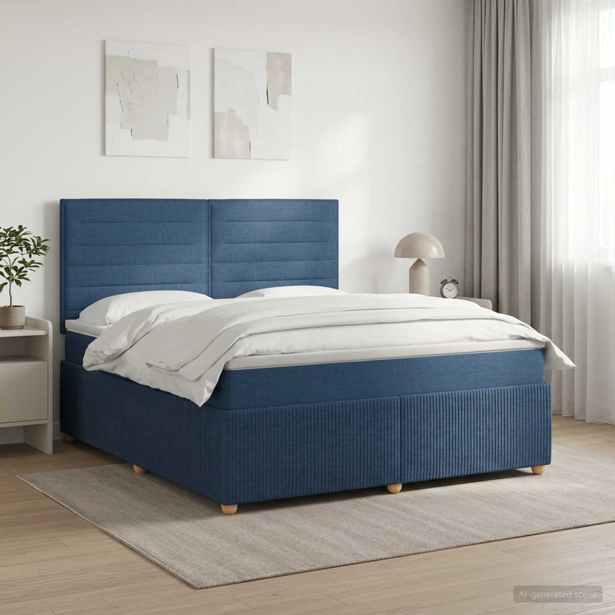 Κρεβάτι box spring με στρώμα Μπλε 140 x 190 cm Ύφασμα - Pakobazaar