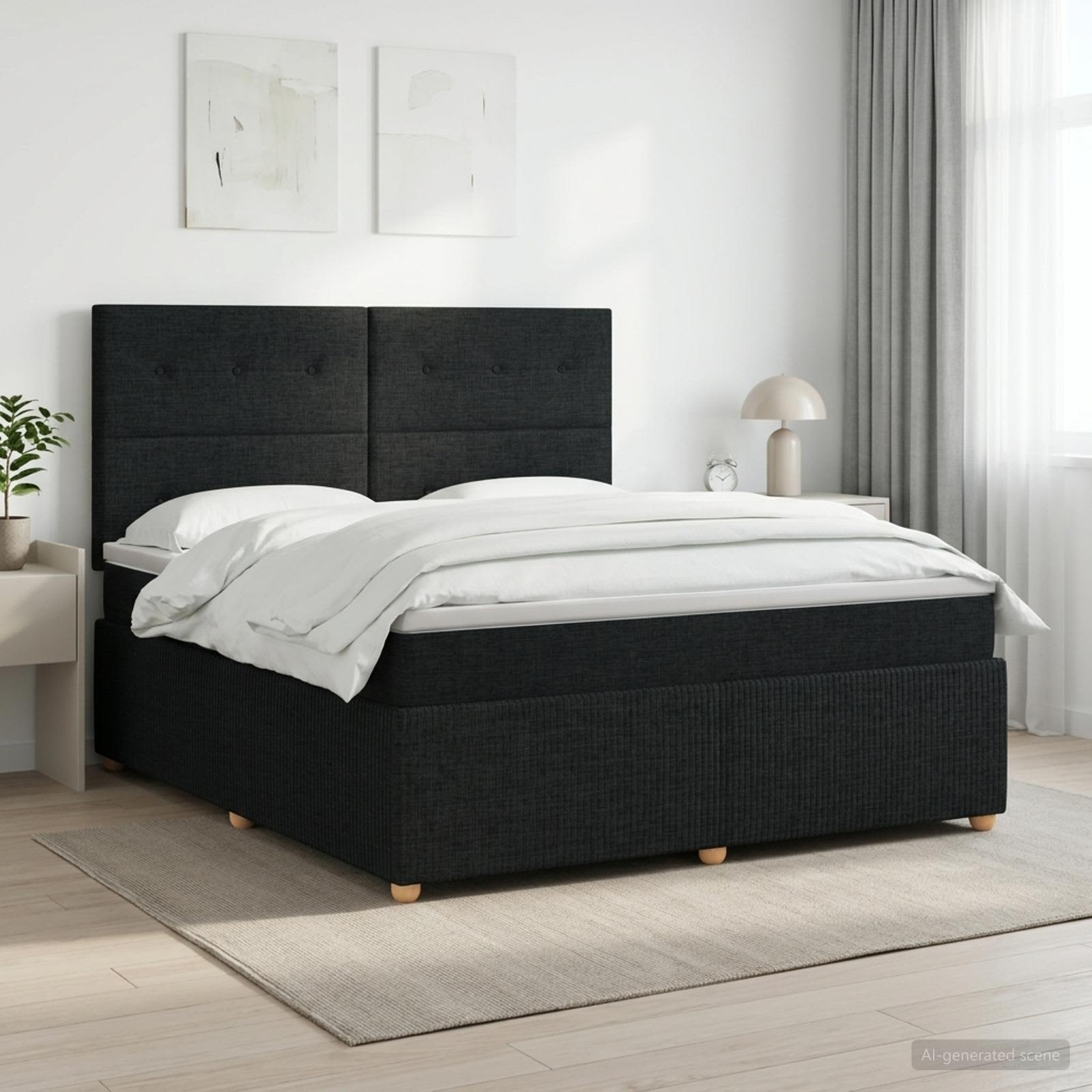 Κρεβάτι box spring με στρώμα Μαύρο 140 x 190 cm Ύφασμα - Pakobazaar