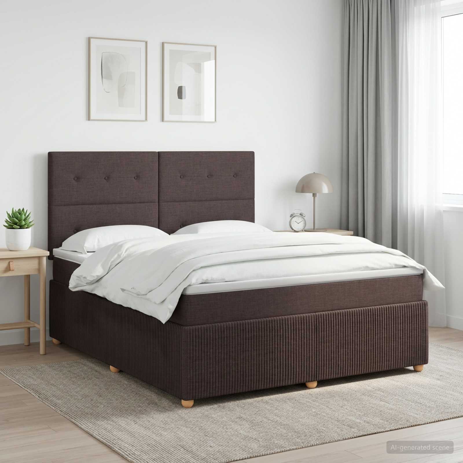 Κρεβάτι box spring με στρώμα Σκούρο Καφέ 180 x 200 cm Ύφασμα - Pakobazaar