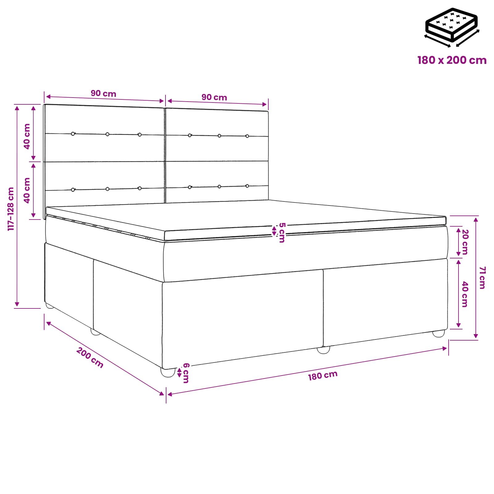 Κρεβάτι box spring με στρώμα Σκούρο Καφέ 180 x 200 cm Ύφασμα - Pakobazaar