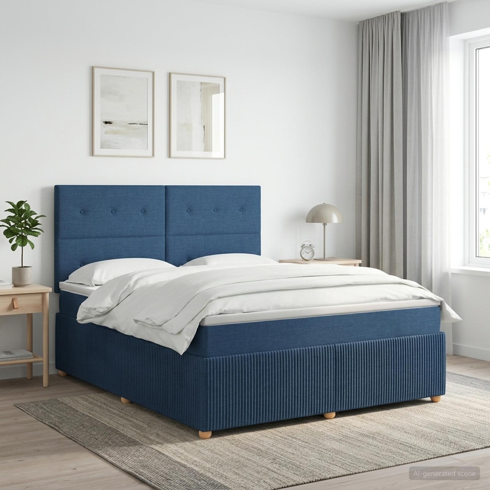Κρεβάτι box spring με στρώμα Μπλε 180 x 200 cm Ύφασμα