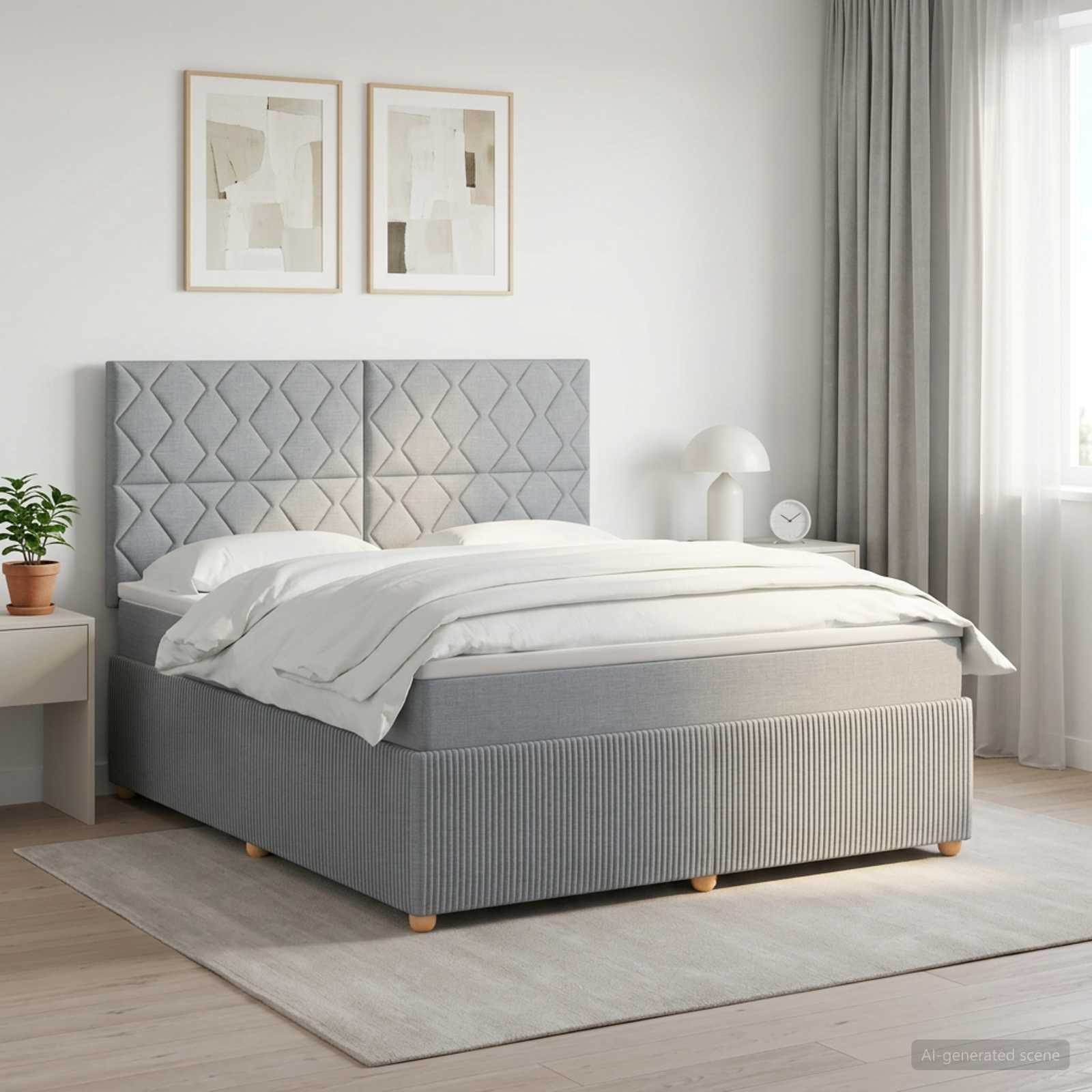 Κρεβάτι box spring με στρώμα Ανοιχτό γκρι 140 x 200 cm Ύφασμα - Pakobazaar