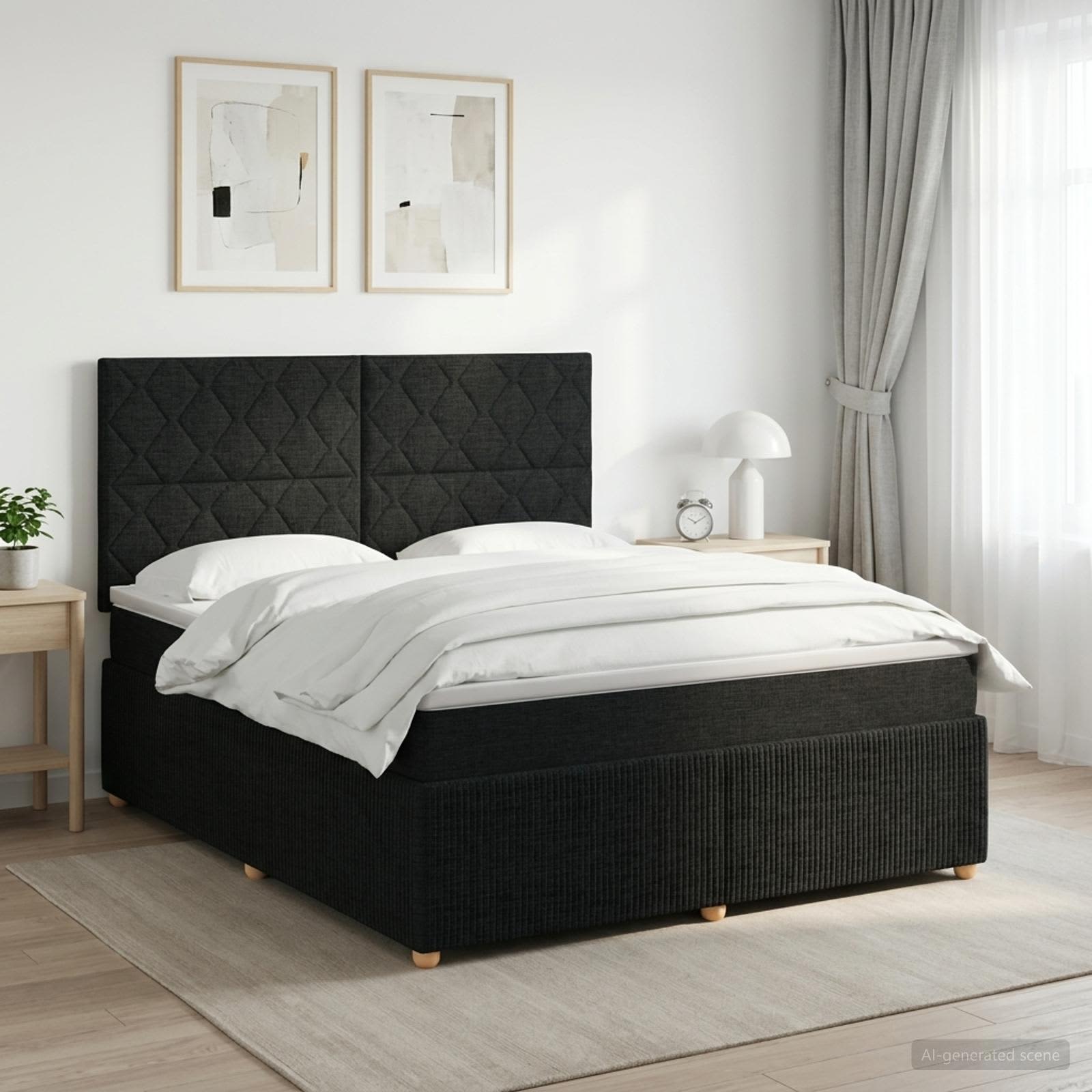 Κρεβάτι box spring με στρώμα Μαύρο 140 x 190 cm Ύφασμα - Pakobazaar