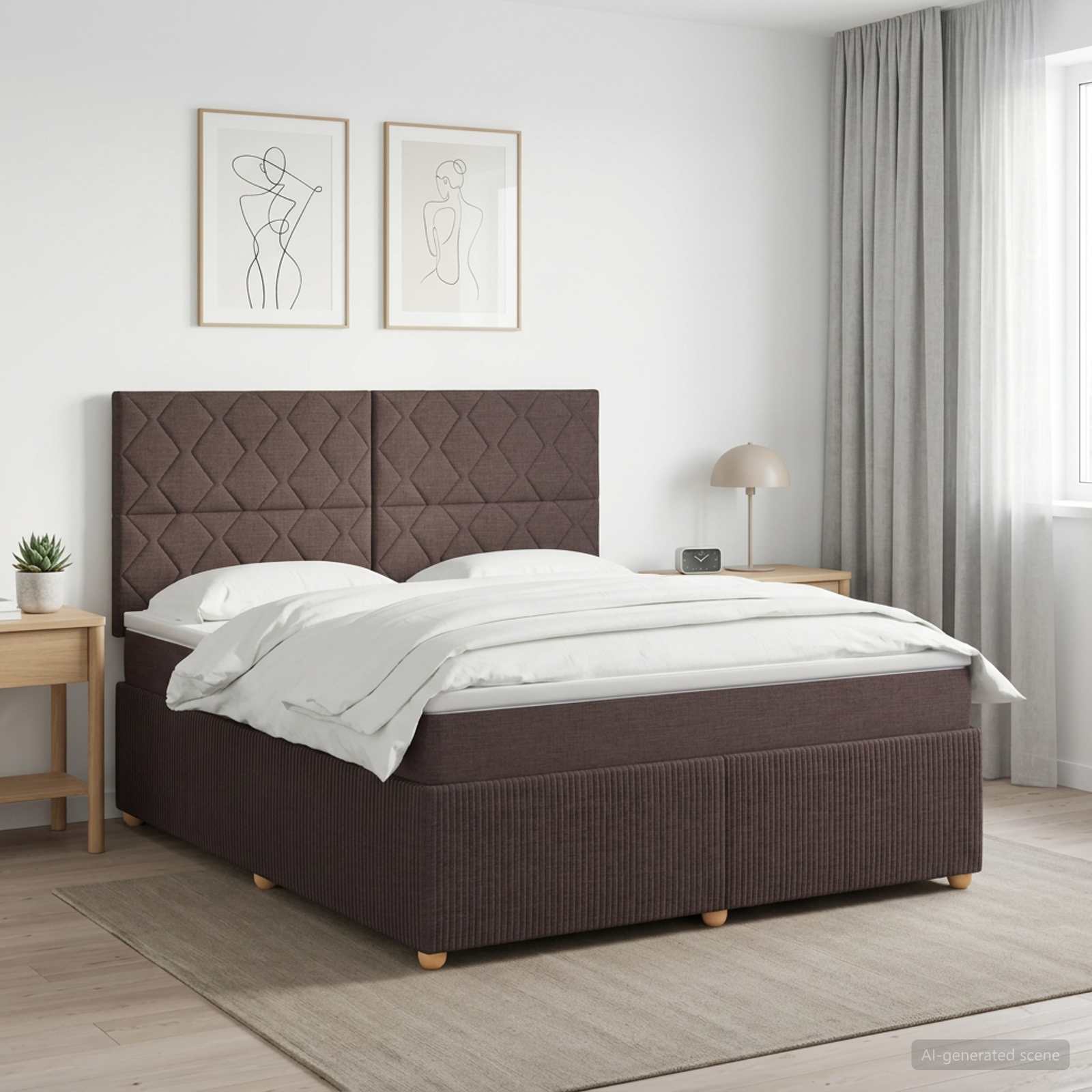 Κρεβάτι box spring με στρώμα Σκούρο Καφέ 140 x 200 cm Ύφασμα - Pakobazaar
