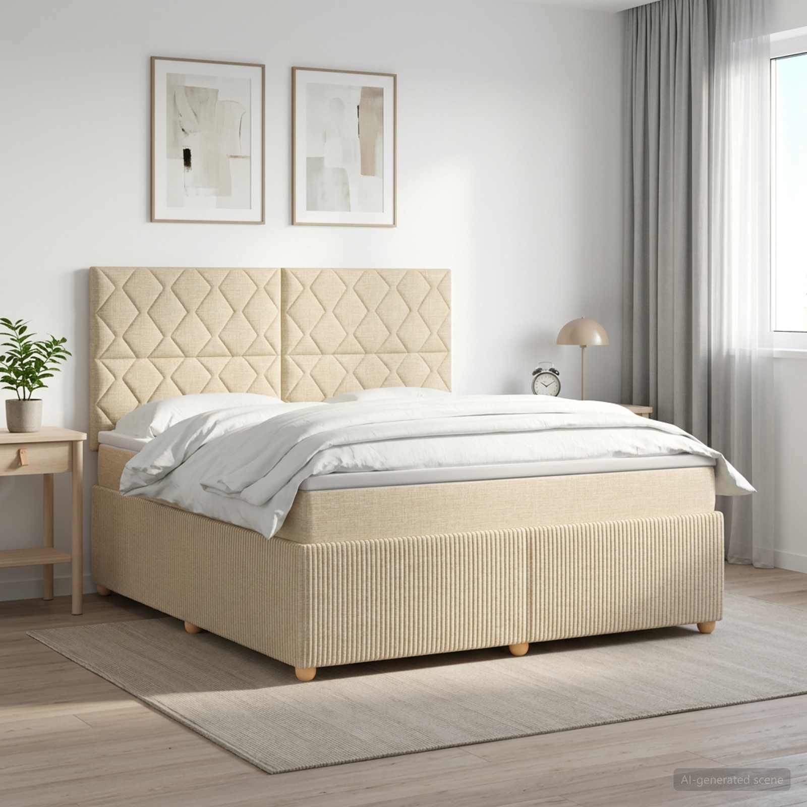 Κρεβάτι box spring με στρώμα Κρεμ 180 x 200 cm Ύφασμα - Pakobazaar