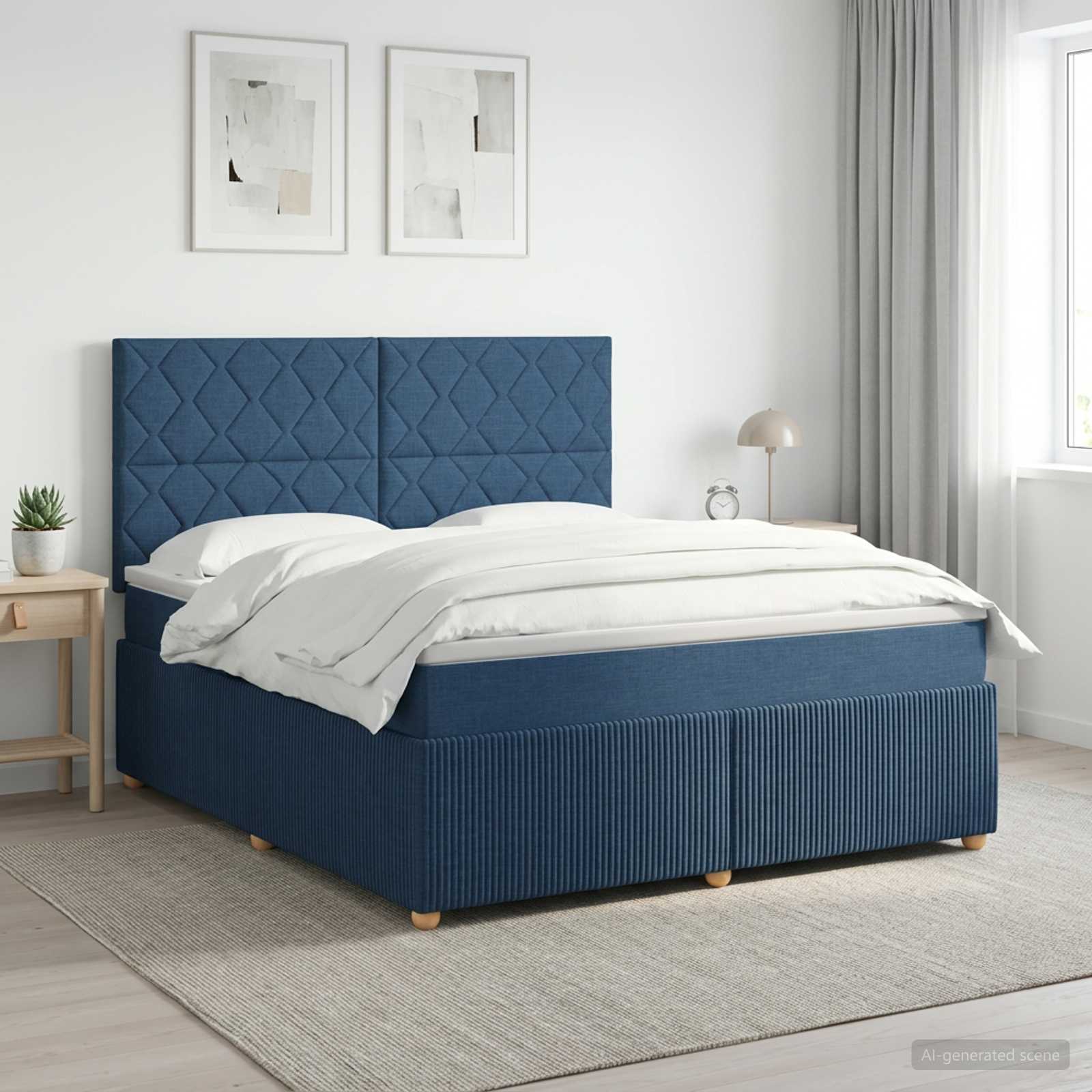 Κρεβάτι box spring με στρώμα Μπλε 140 x 190 cm Ύφασμα - Pakobazaar