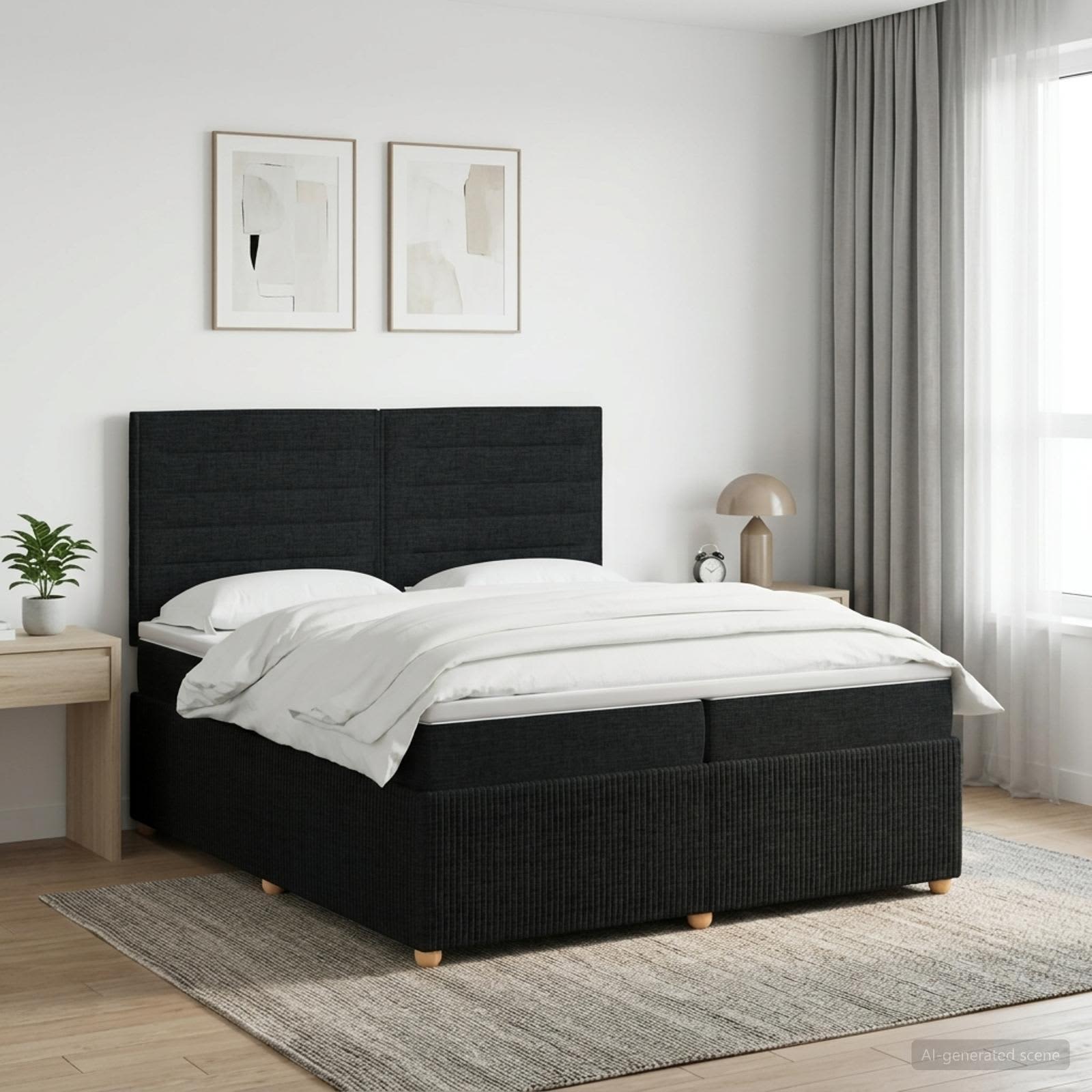 Κρεβάτι box spring με στρώμα Μαύρο 200 x 200 cm Ύφασμα - Pakobazaar