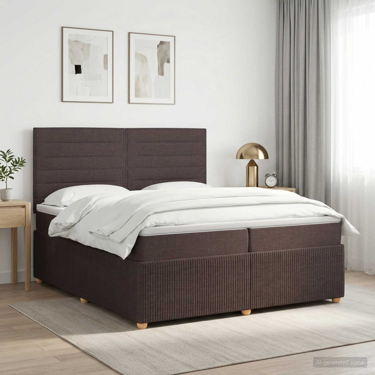 Κρεβάτι box spring με στρώμα Σκούρο Καφέ 200 x 200 cm Ύφασμα - Pakobazaar
