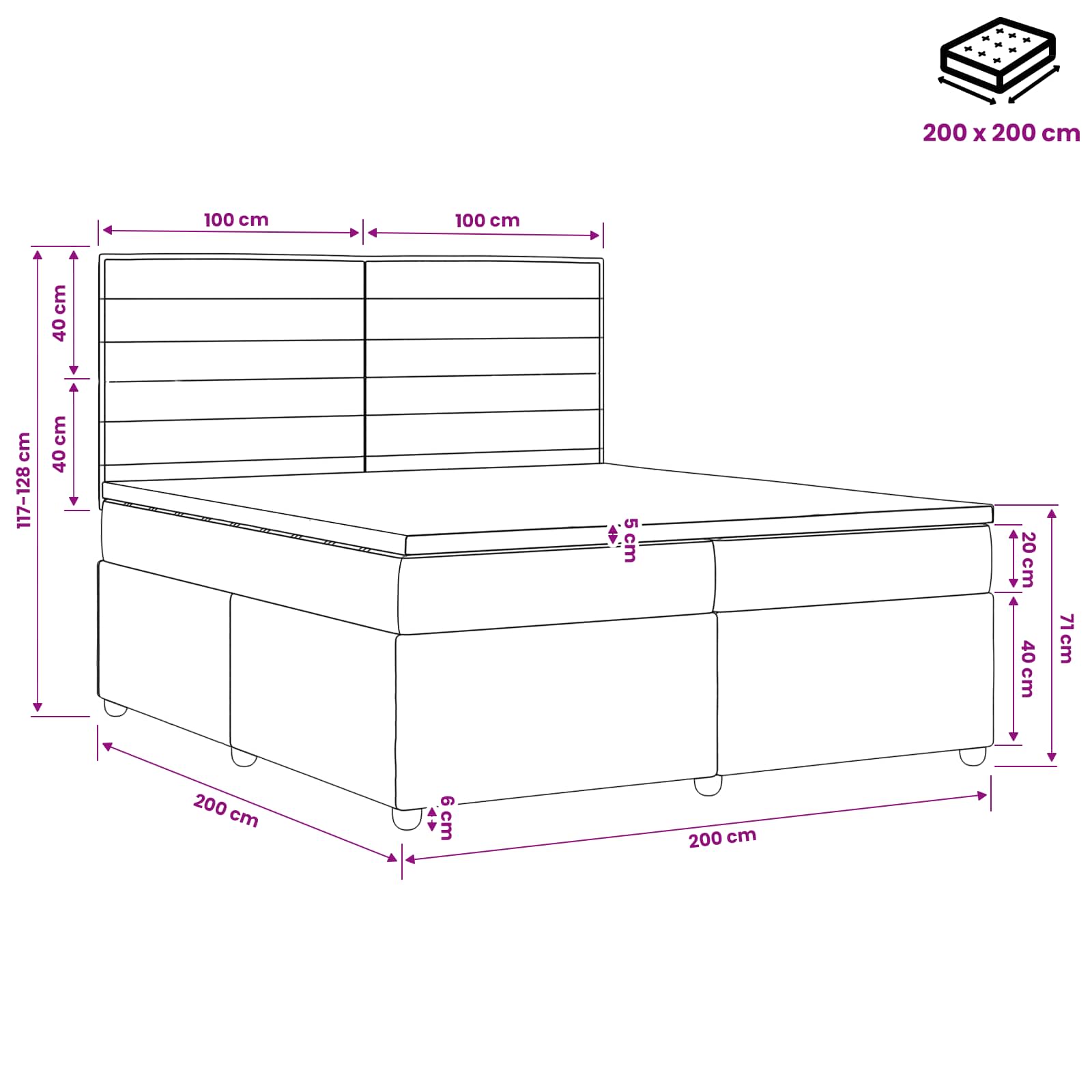 Κρεβάτι box spring με στρώμα Σκούρο Καφέ 200 x 200 cm Ύφασμα - Pakobazaar