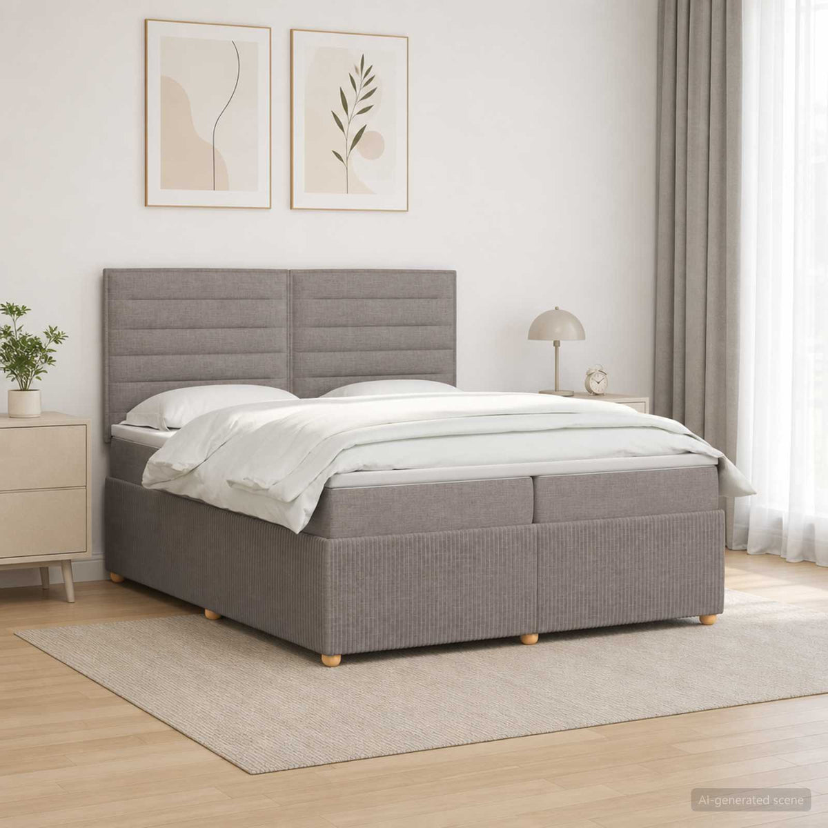 Κρεβάτι box spring με στρώμα Taupe 200 x 200 cm Ύφασμα - Pakobazaar