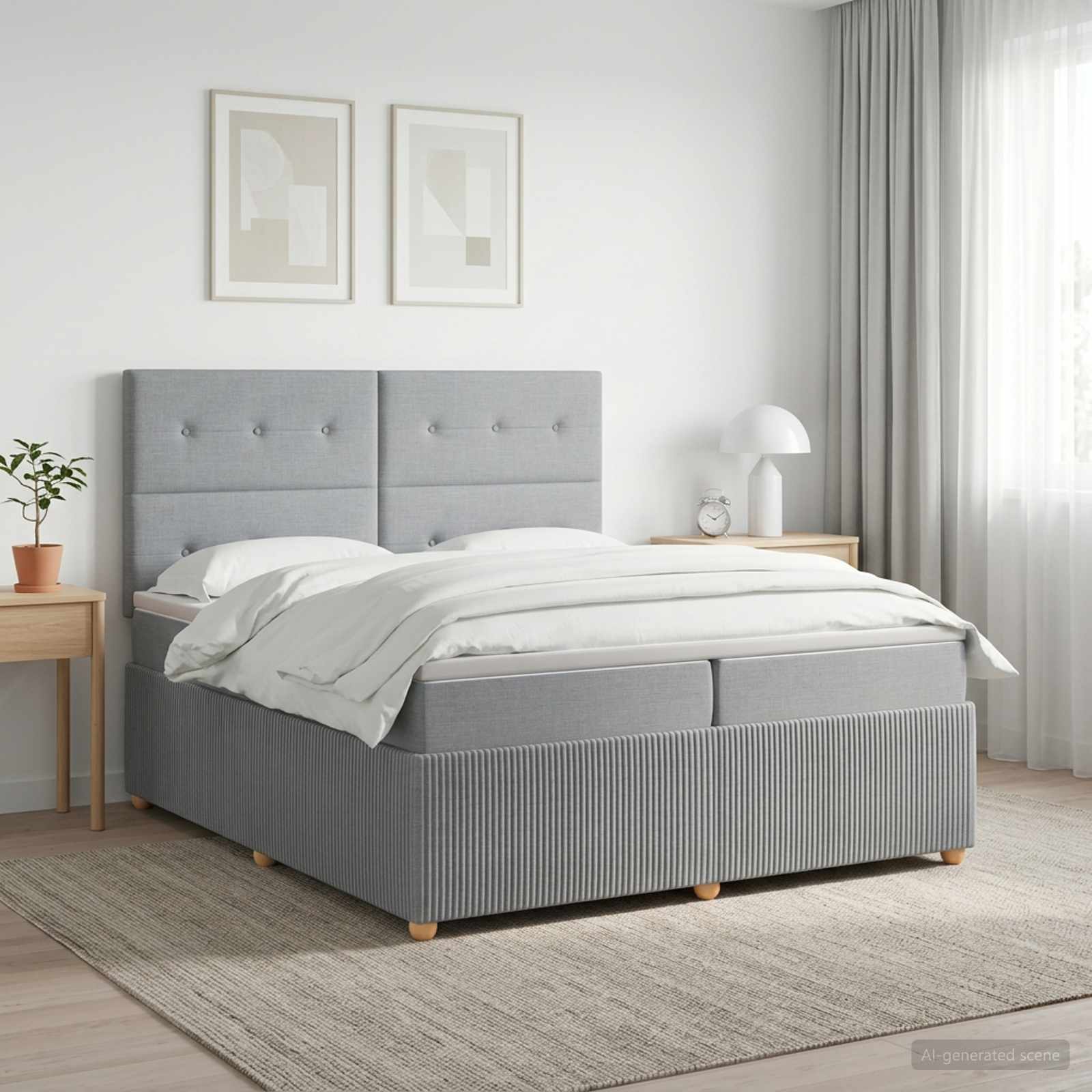 Κρεβάτι box spring με στρώμα Ανοιχτό γκρι 200 x 200 cm Ύφασμα - Pakobazaar
