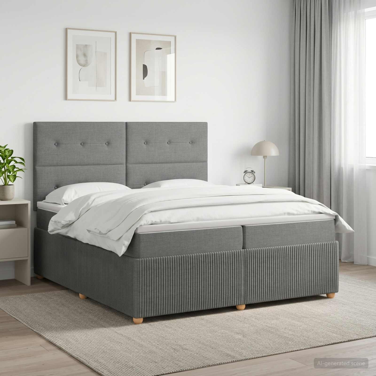 Κρεβάτι box spring με στρώμα Σκούρο Γκρι 200 x 200 cm Ύφασμα - Pakobazaar