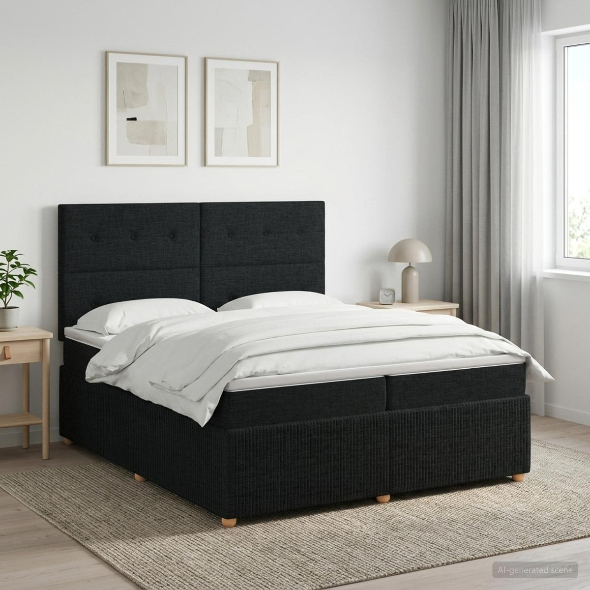Κρεβάτι box spring με στρώμα Μαύρο 200 x 200 cm Ύφασμα - Pakobazaar