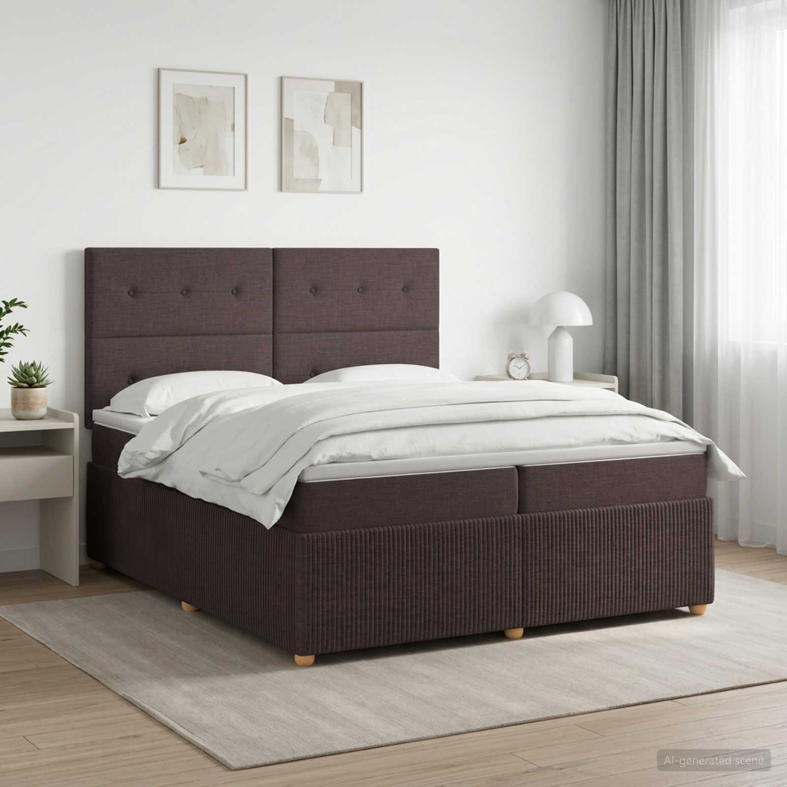 Κρεβάτι box spring με στρώμα Σκούρο Καφέ 200 x 200 cm Ύφασμα - Pakobazaar