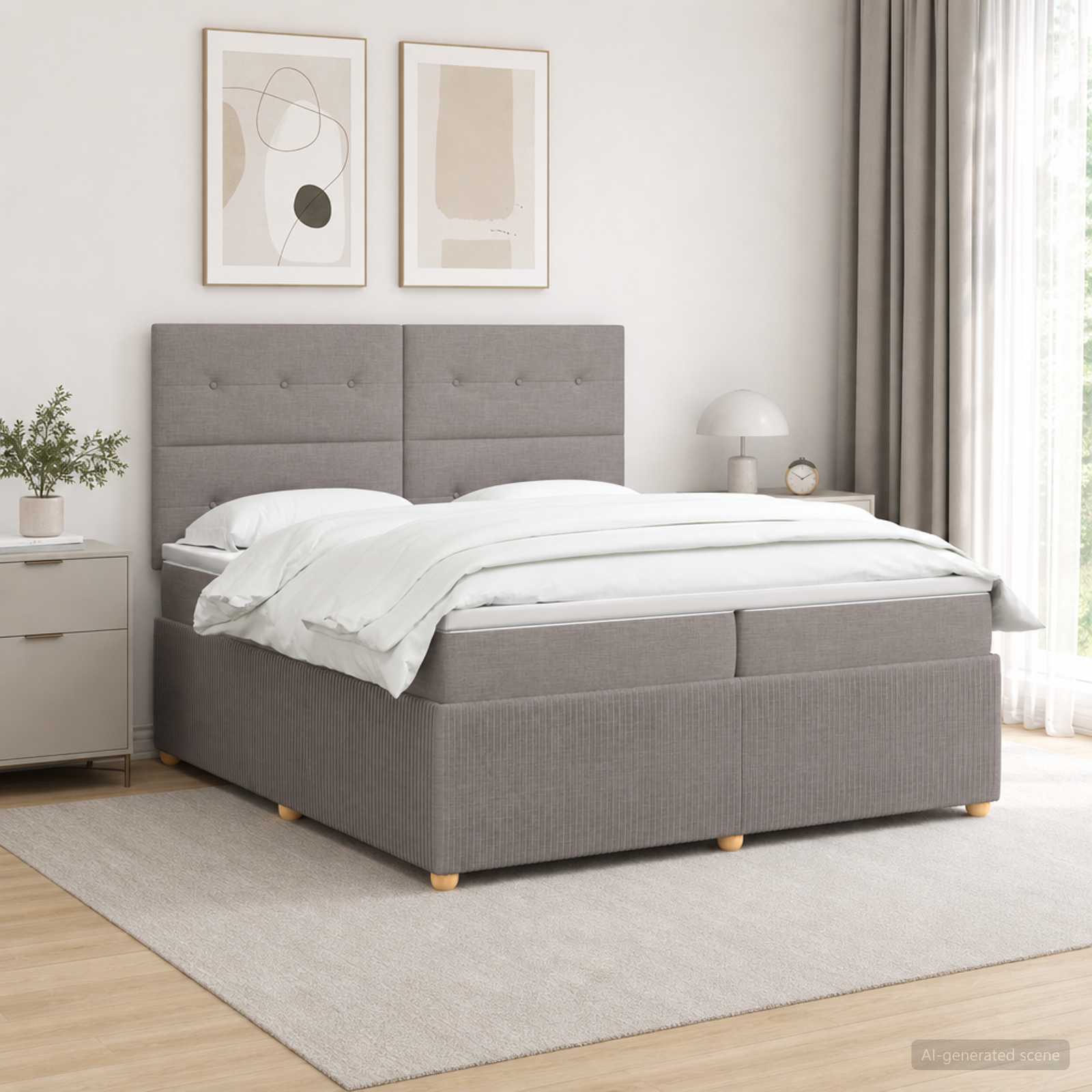 Κρεβάτι box spring με στρώμα Taupe 200 x 200 cm Ύφασμα - Pakobazaar