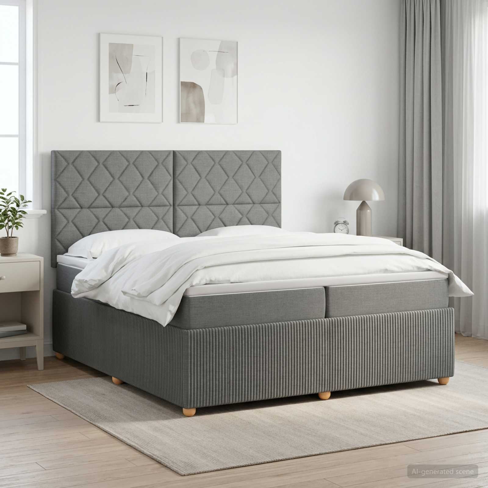 Κρεβάτι box spring με στρώμα Σκούρο Γκρι 200 x 200 cm Ύφασμα - Pakobazaar