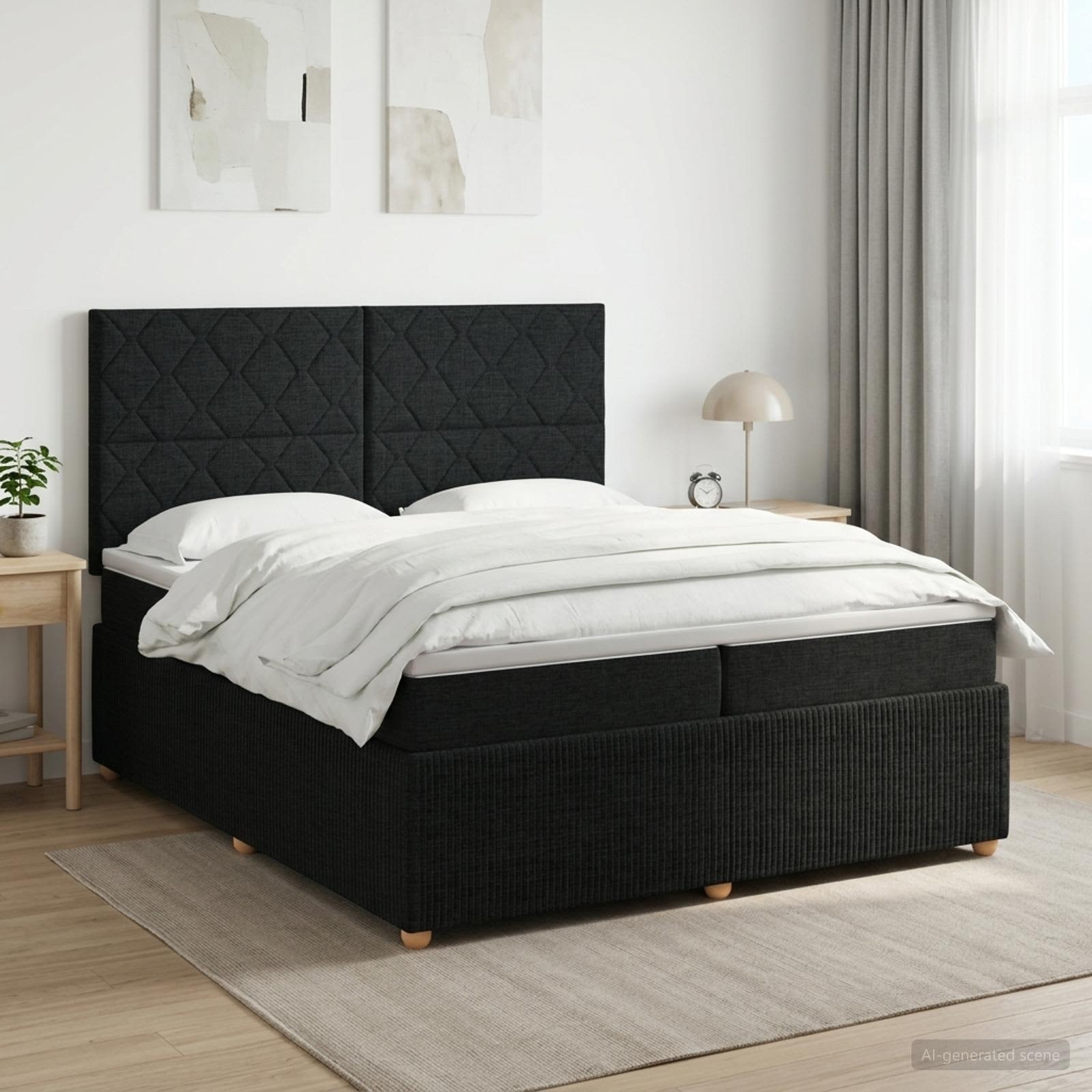 Κρεβάτι box spring με στρώμα Μαύρο 200 x 200 cm Ύφασμα - Pakobazaar