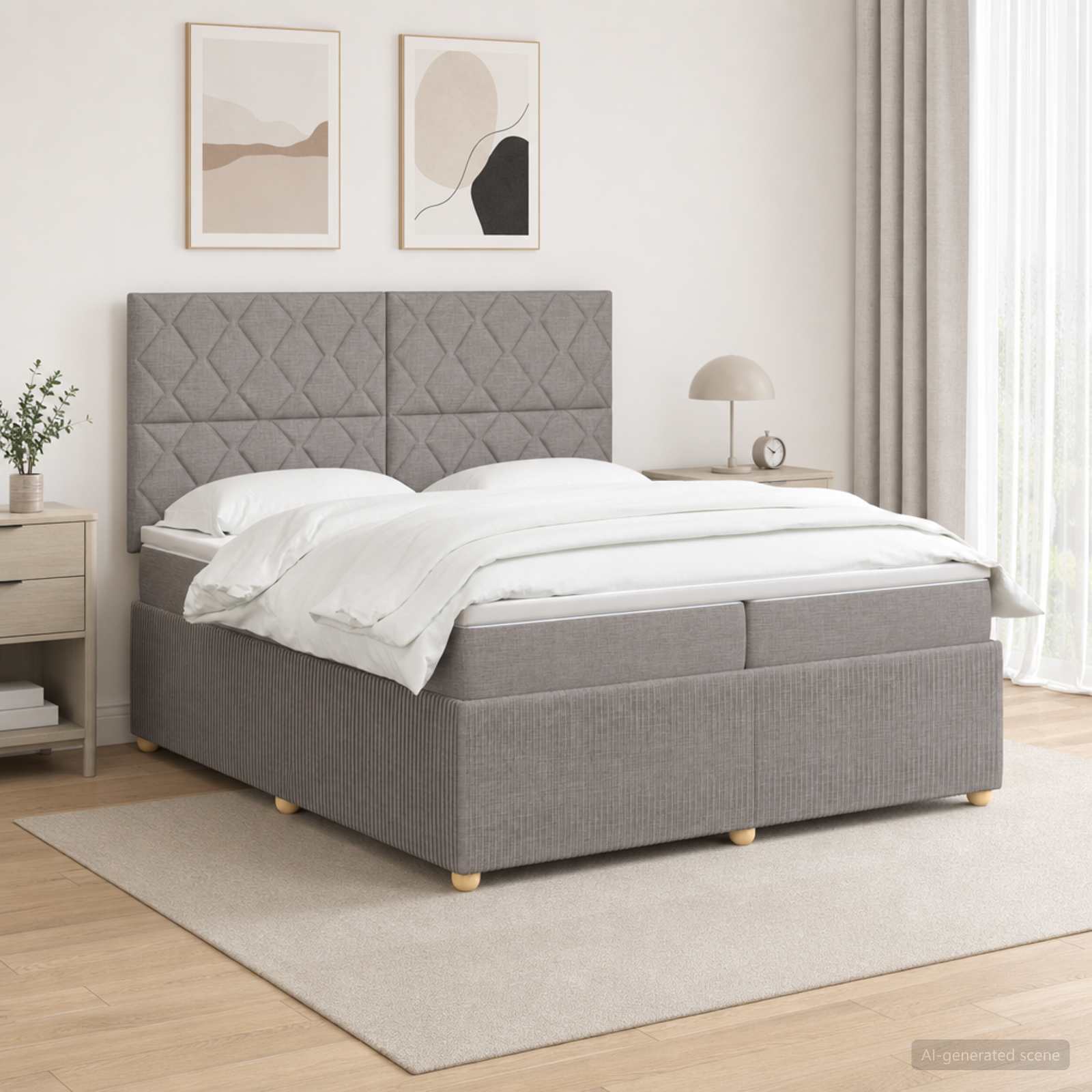 Κρεβάτι box spring με στρώμα Taupe 200 x 200 cm Ύφασμα - Pakobazaar