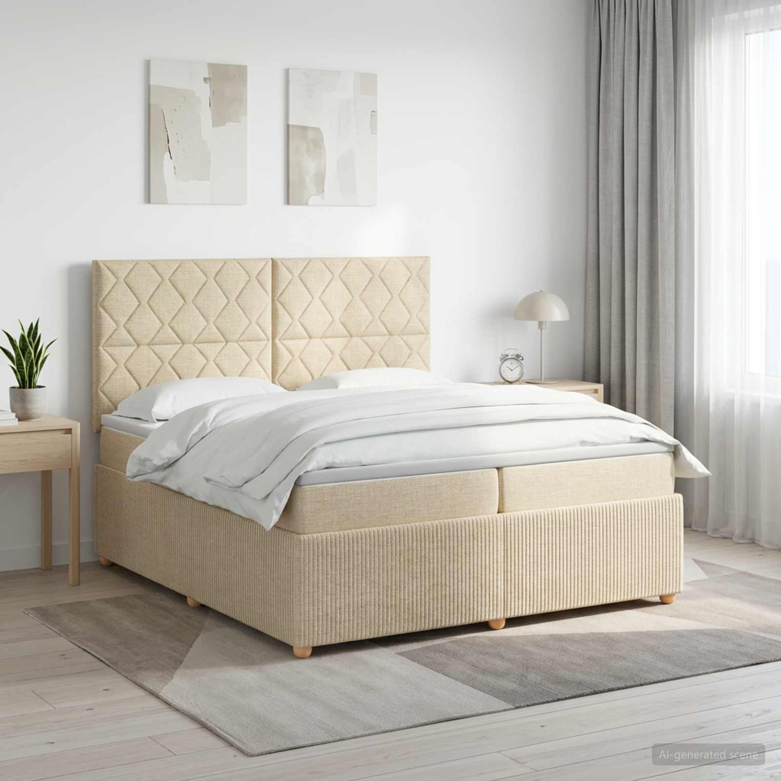 Κρεβάτι box spring με στρώμα Κρεμ 200 x 200 cm Ύφασμα - Pakobazaar