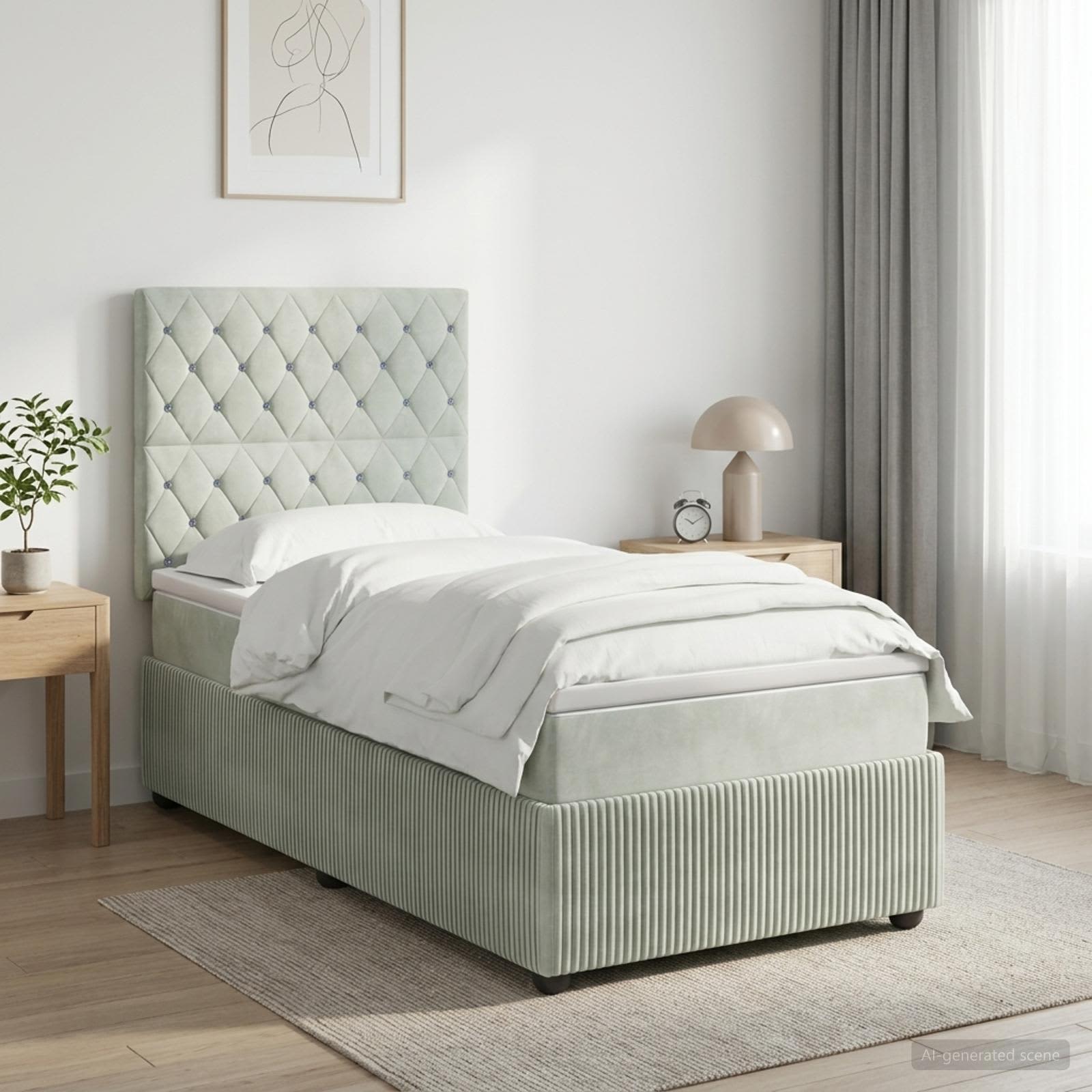 Κρεβάτι box spring με στρώμα Ανοιχτό γκρι 100 x 200 cm Βελούδο