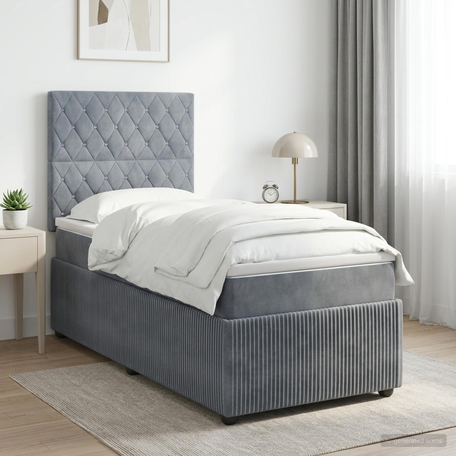 Κρεβάτι box spring με στρώμα Σκούρο Γκρι 100 x 200 cm Βελούδο - Pakobazaar
