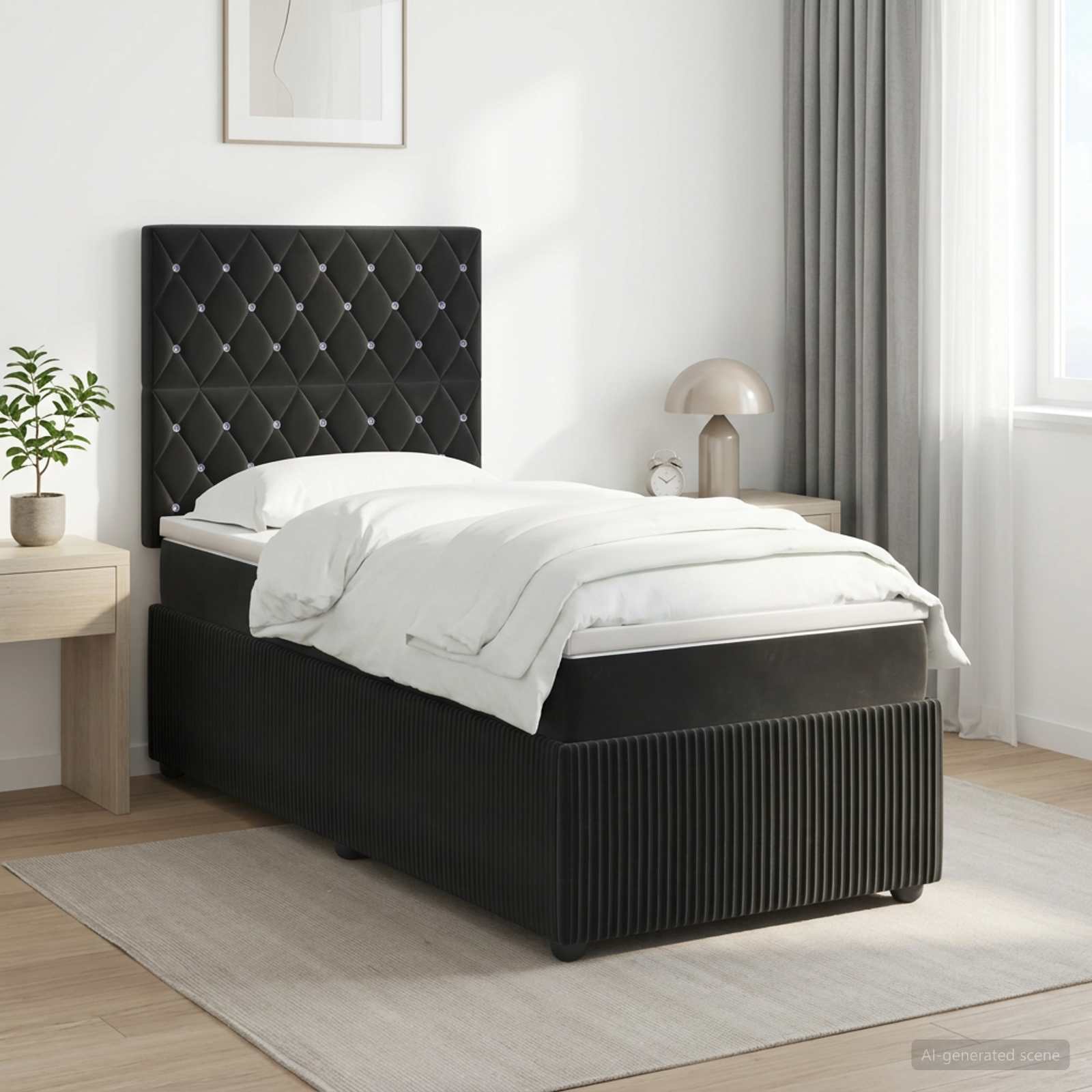 Κρεβάτι box spring με στρώμα Μαύρο 80 x 200 cm Βελούδο - Pakobazaar