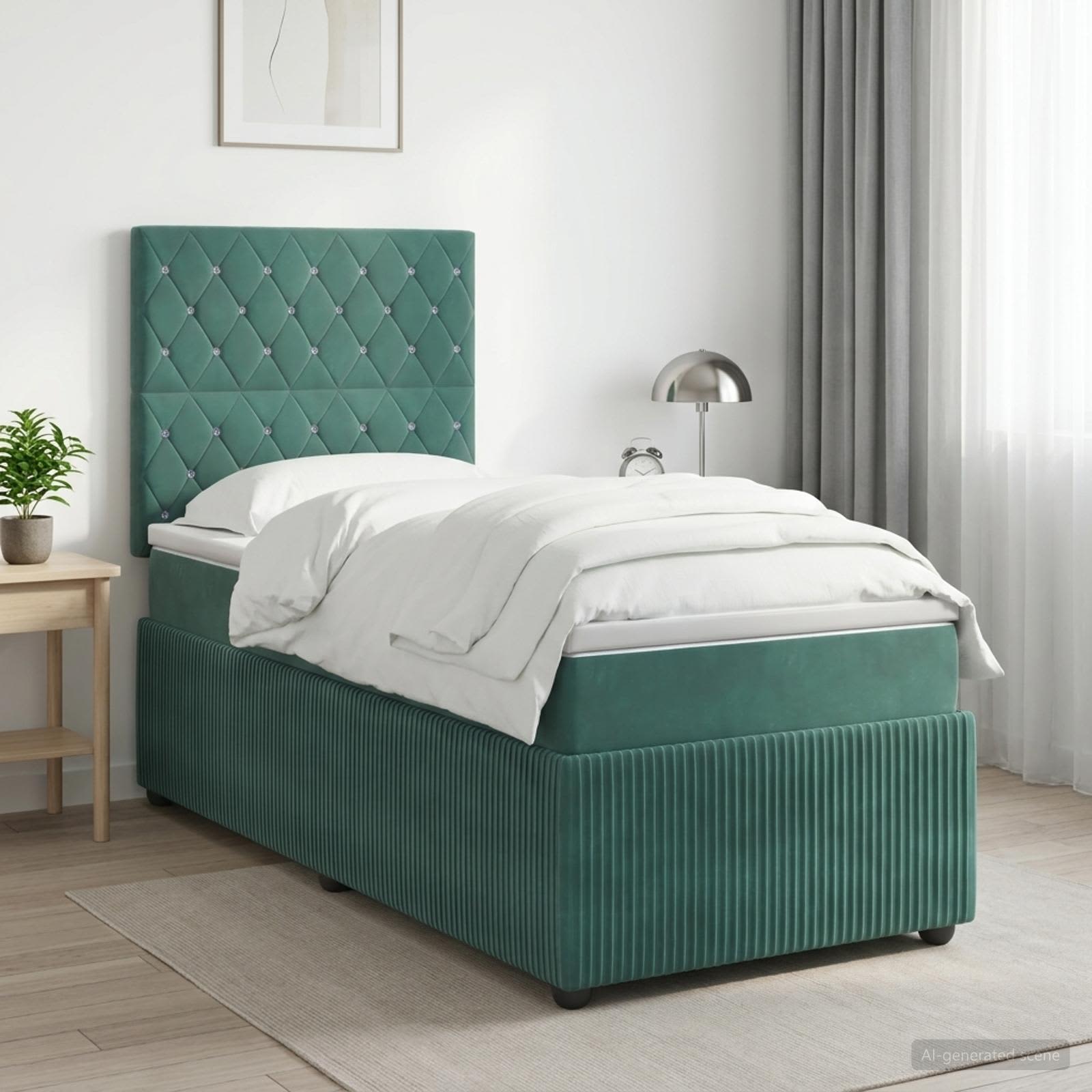Κρεβάτι box spring με στρώμα Σκούρο Πράσινο 90 x 190 cm Βελούδο - Pakobazaar
