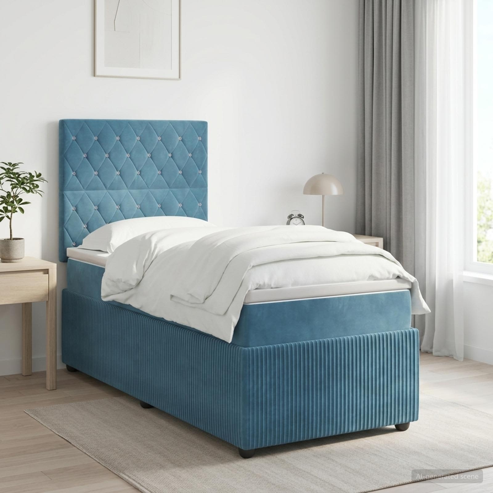 Κρεβάτι box spring με στρώμα Μπλε 80 x 200 cm Βελούδο - Pakobazaar
