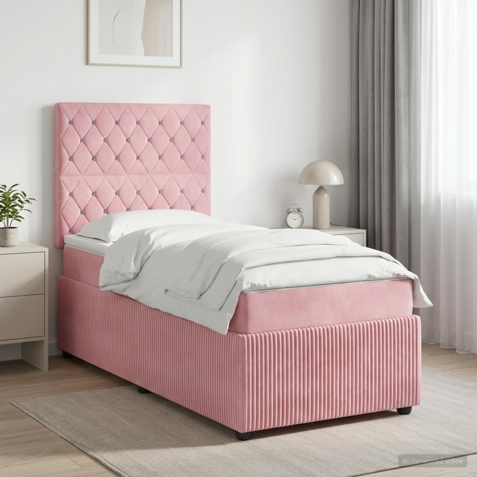 Κρεβάτι box spring με στρώμα Ροζ 80 x 200 cm Βελούδο