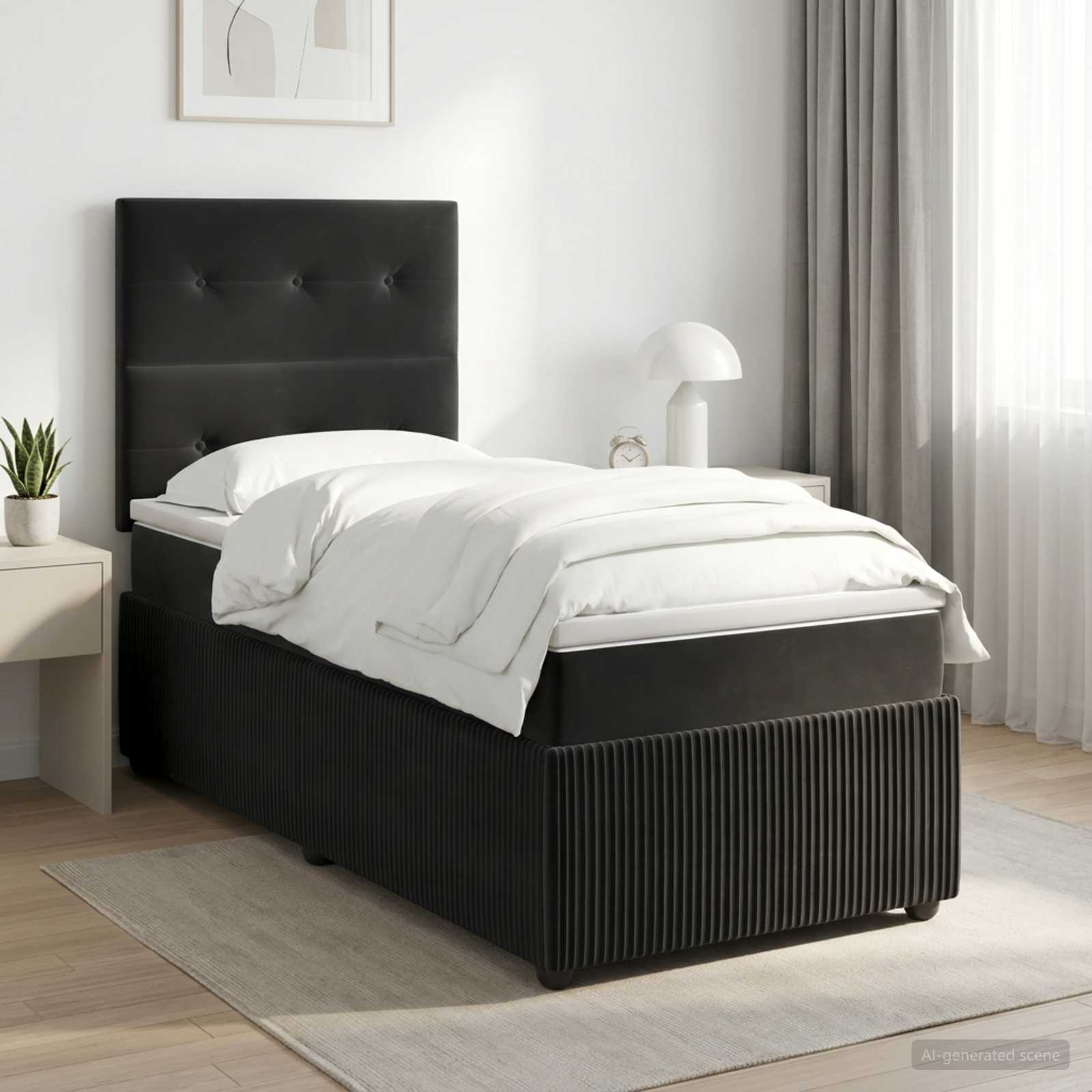 Κρεβάτι box spring με στρώμα Μαύρο 80 x 200 cm Βελούδο - Pakobazaar