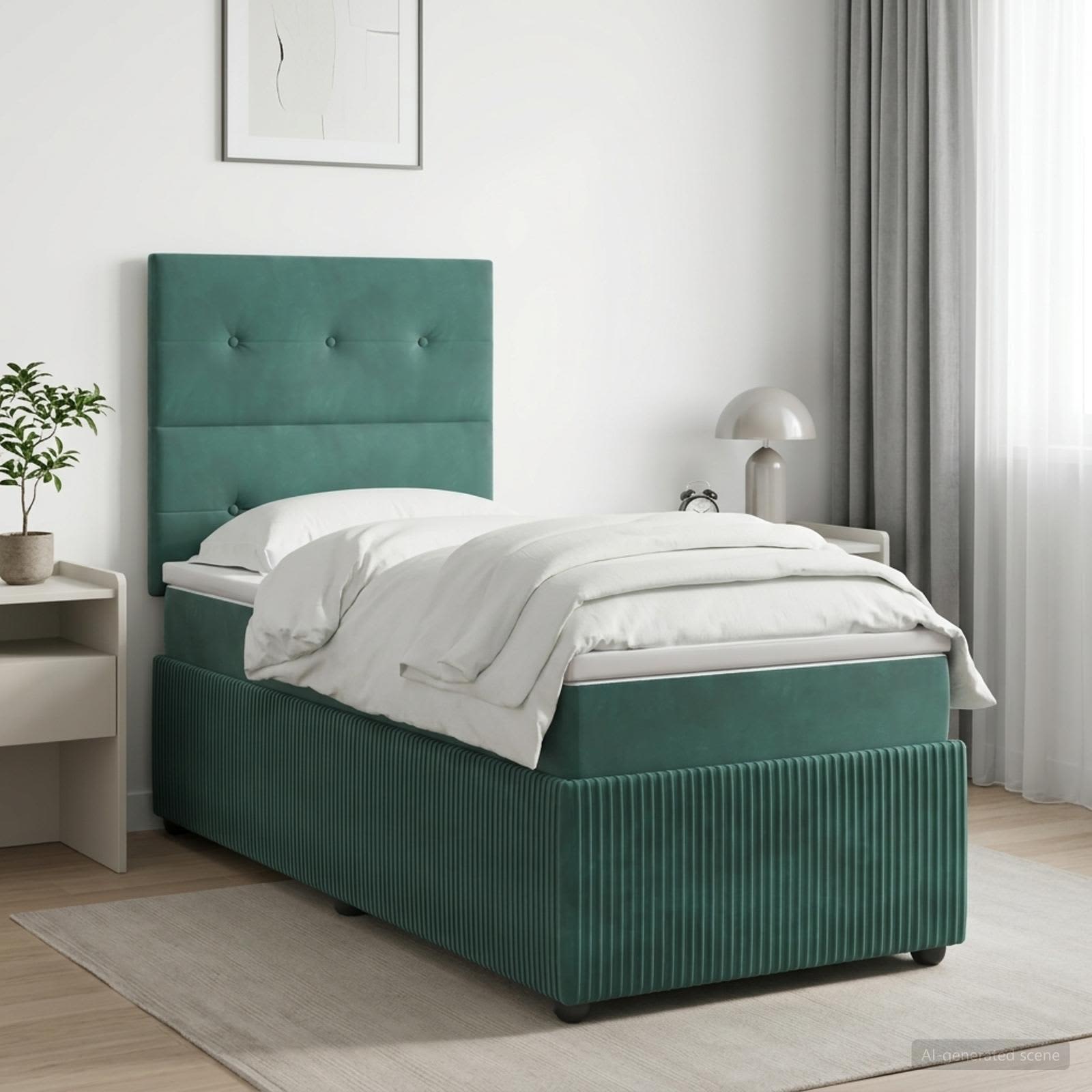 Κρεβάτι box spring με στρώμα Σκούρο Πράσινο 80 x 200 cm Βελούδο - Pakobazaar